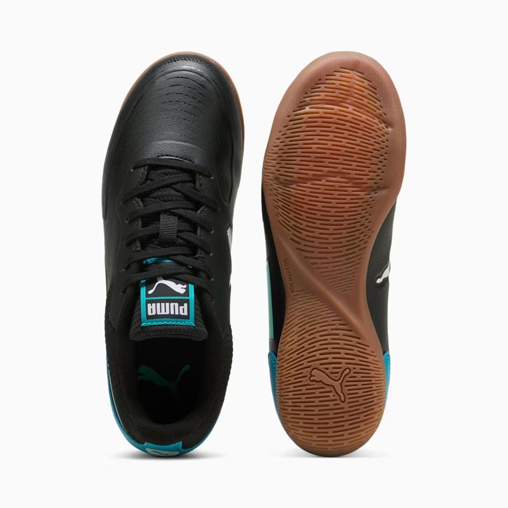 Puma Truco III Junior Indoor Soccer Shoes for Kids - Black, Aquatic, Tropical Blue, White | Perfect for Indoor Football Training & Games