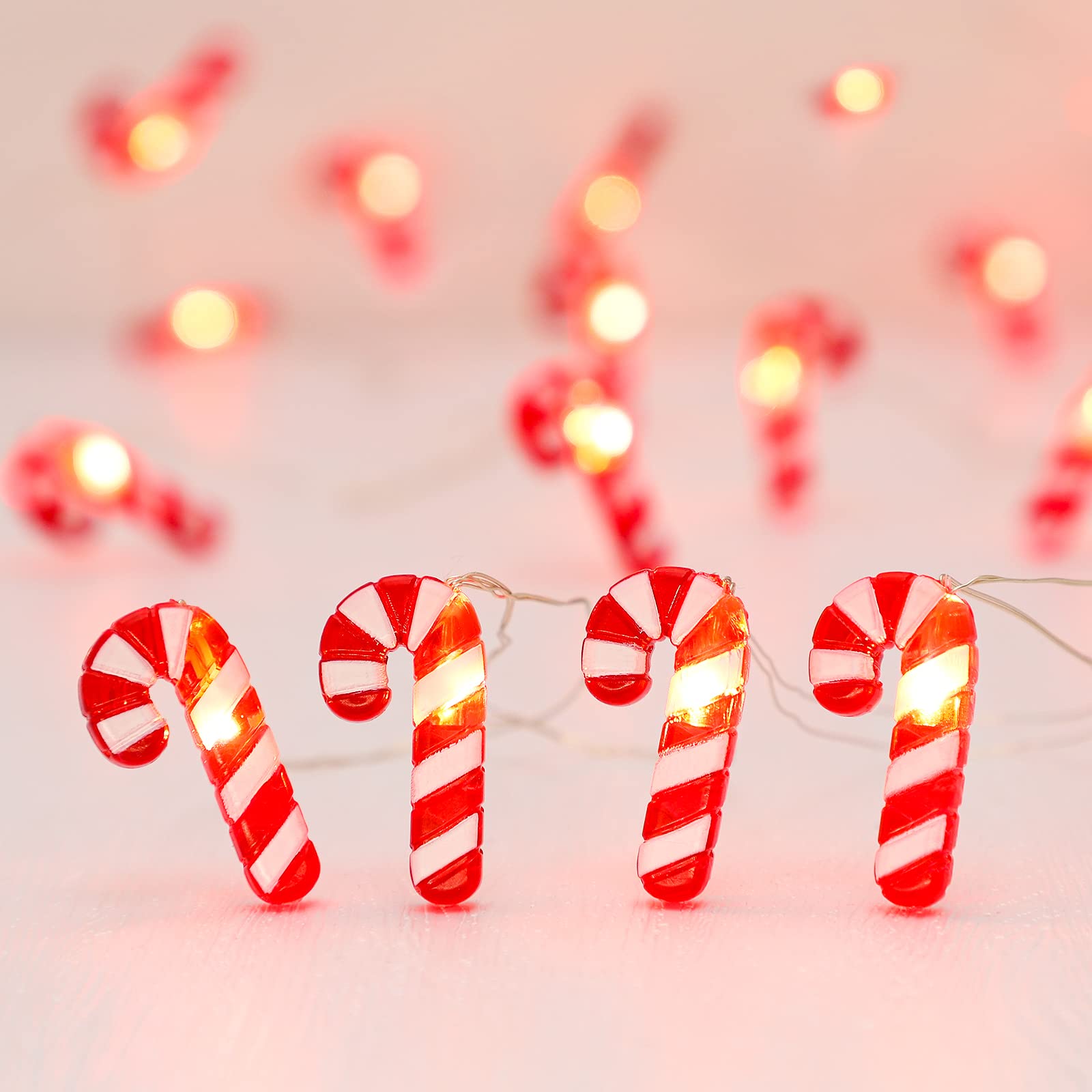 GORGE MOMENT 10ft 20 LED Christmas String Lights - Dimmable Battery Operated Candy Cane Lights for Christmas Tree Decorations, Holiday Party, St. Nicholas Day & Winter Home Decor | Indoor/Outdoor Use for Bedroom, Patio, Fireplace & Gift Wrapping