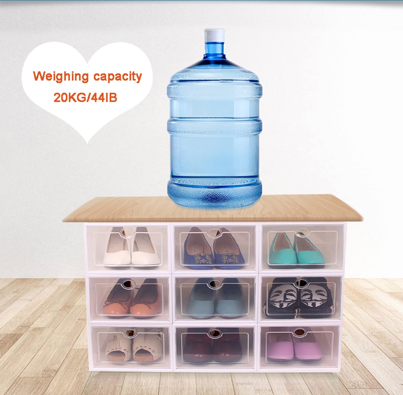 Clear Plastic Stackable Shoe Storage Boxes - 12 Pack with Transparent Door | Foldable Space-Saving Shoe Organizer Bins | Perfect for Closet, Bedroom, or Entryway Organization (Black, 29x20.5x12 inches / 11.4x8.1x4.7 inches)