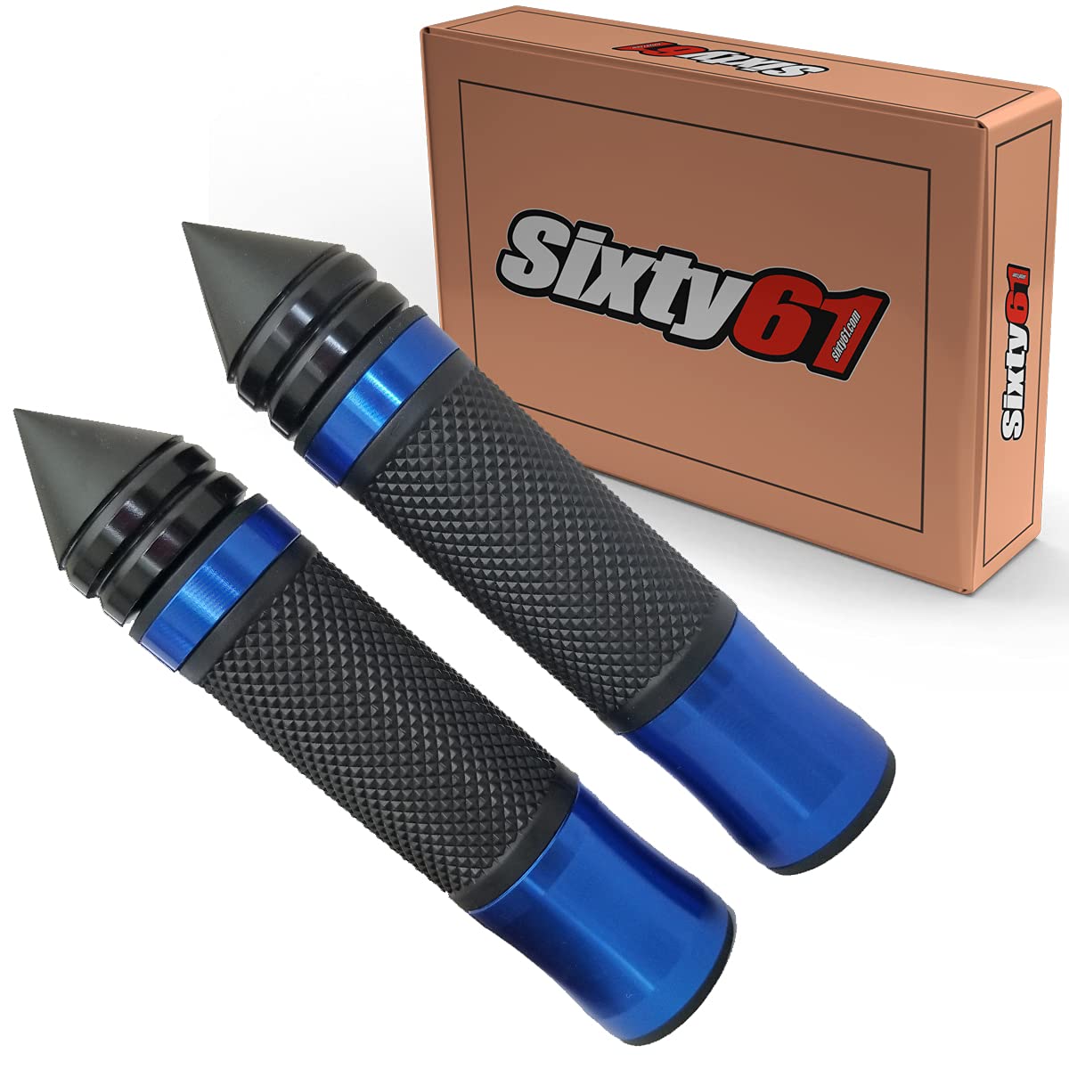 Yamaha R1 R3 R6 Motorcycle Grips (2006-2021) - Black & Blue Gel Comfort Hand Grips with Spiked Bar Ends for 7/8
