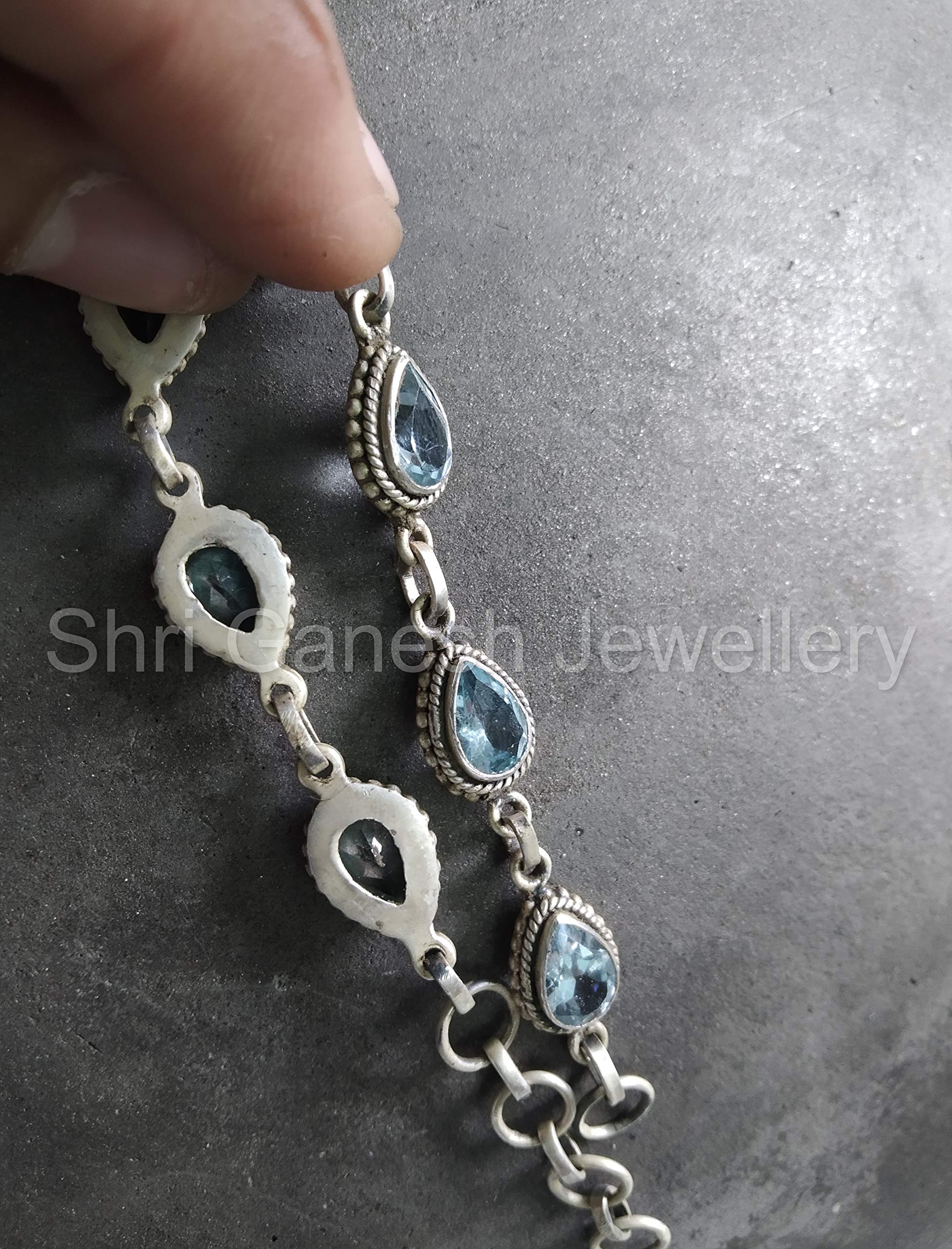Blue Topaz Healing Stone Bracelet for Women - Sterling Silver Gemstone Jewelry with Vintage Filigree Design - Perfect for Boho Fashion, Spiritual Healing & Everyday Wear