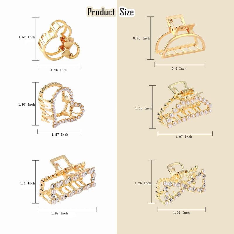 FAMEZA 6 Pack Small Metal Hair Claws for Women - Heart Bowknot & Moon Hair Barrettes for Thick Hair (1.5 Inch) - Perfect Gift for Mom, Wife, Daughter, Girlfriend & Friends - Great for Parties, Weddings, Daily Styling & Hair Accessories