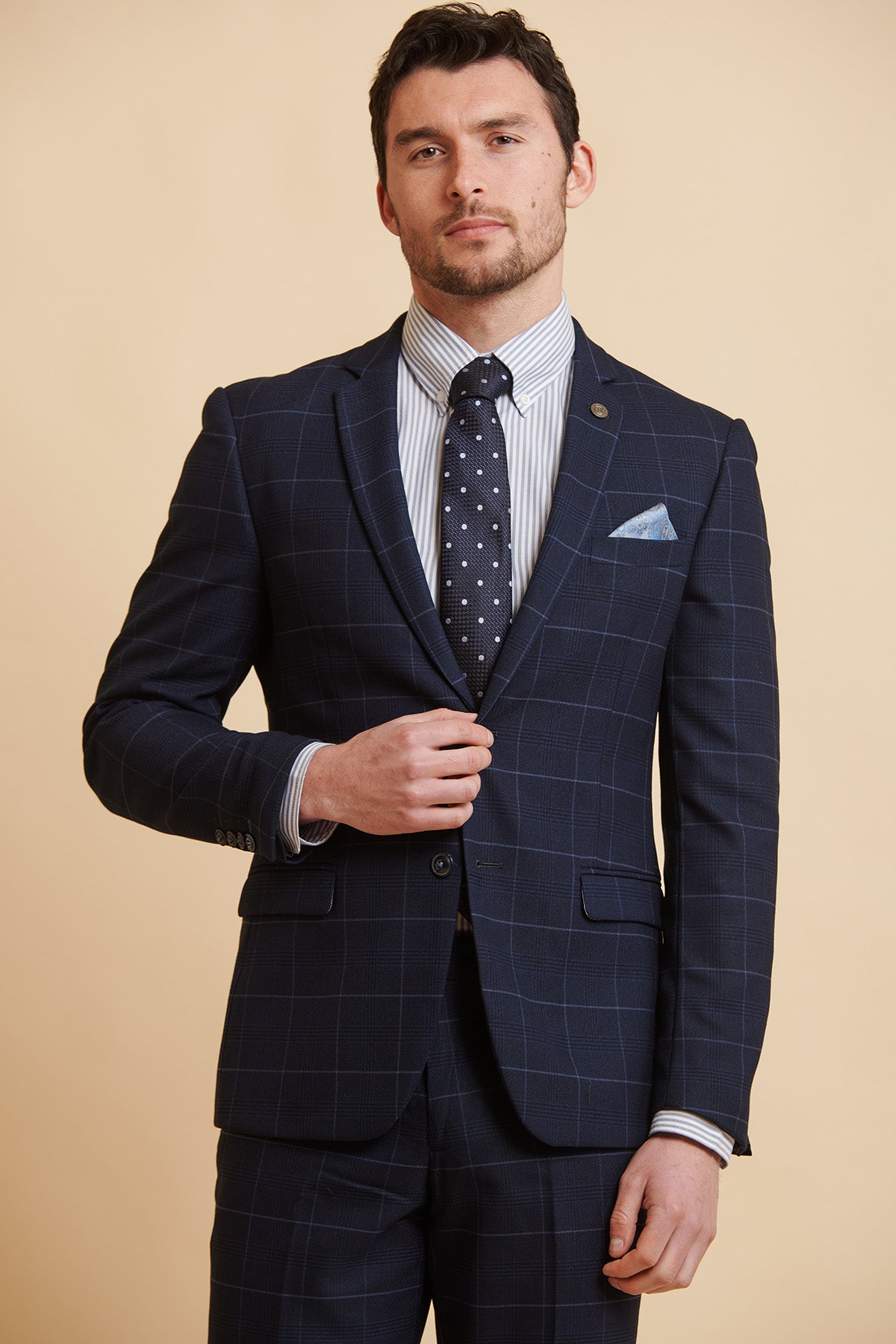 EDINSON Navy Sky Check Two Piece Suit for Men - Stylish Formal Business Attire for Weddings, Office & Special Occasions