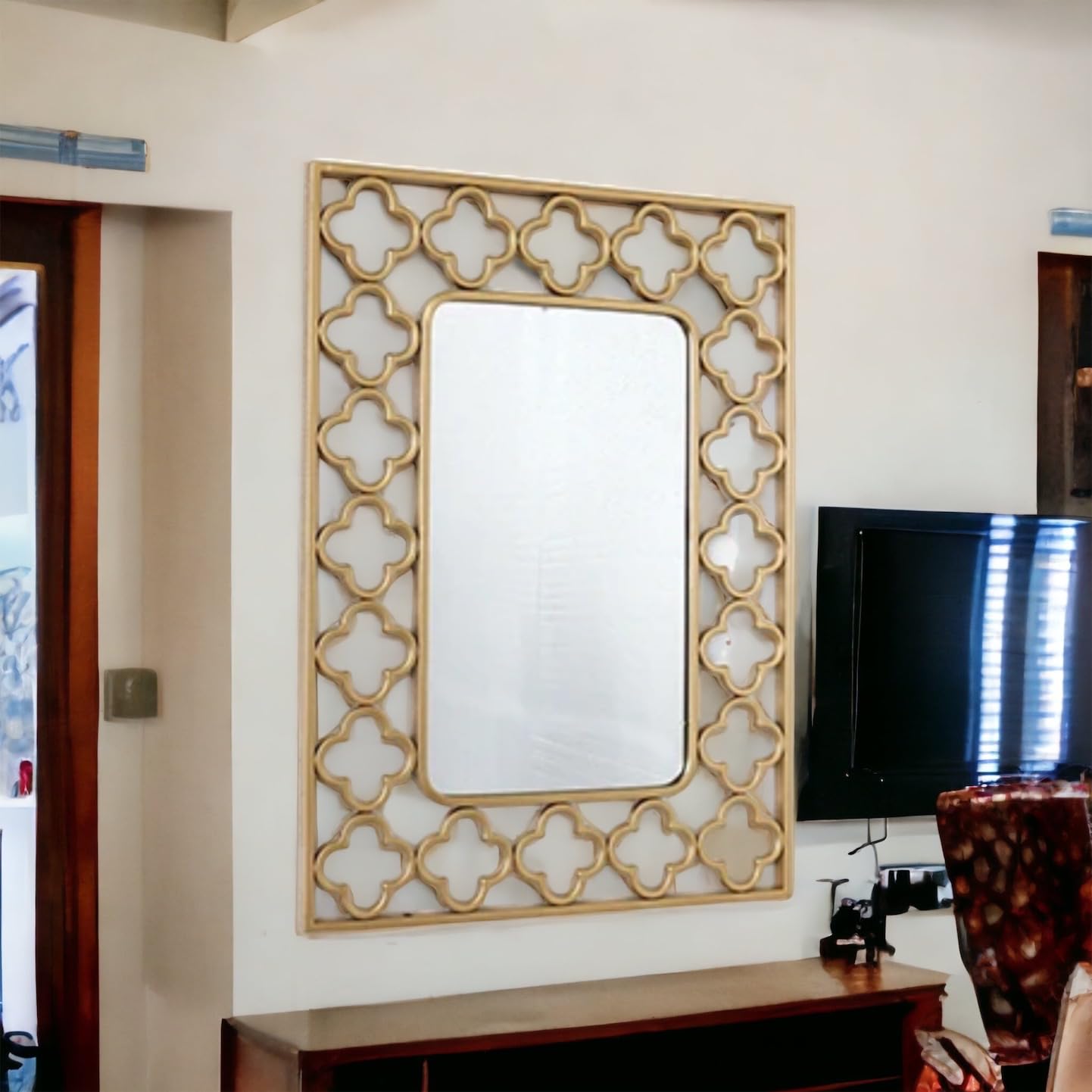 35x25 Inches Large Gold Rectangle Wall Mirror - Elegant Entryway & Living Room Decor, Statement Hanging Mirror for Home, Bedroom, or Bathroom - Perfect for Vanity & Full-Length Viewing