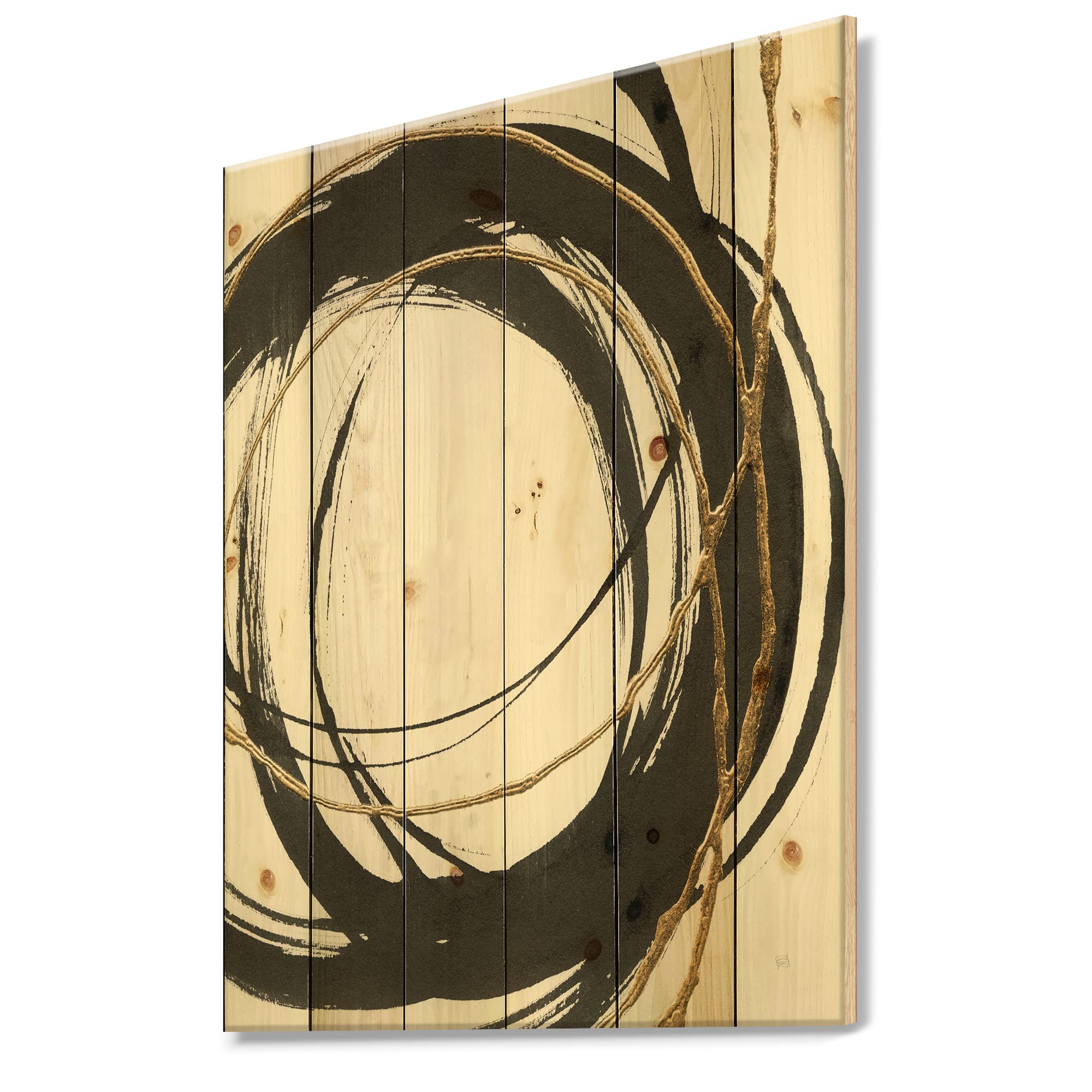 DesignQ Gold Glamour Circle III Modern Wood Wall Art - Large Abstract Wall Decor Panel Printed on Natural Pine - Perfect for Living Room, Bedroom & Office Decor