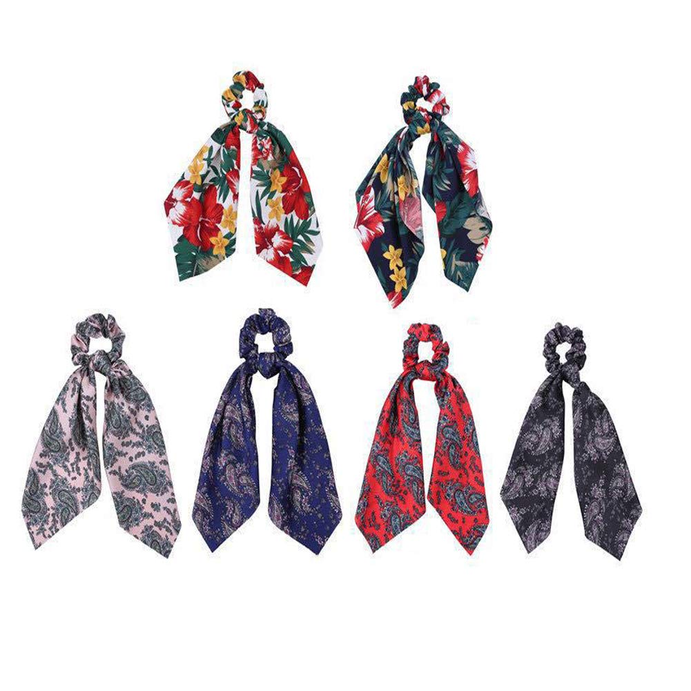 6Pcs Floral Print Scrunchie Set for Women - Fashion Hair Bows, Elastic Hair Ties, Ribbon Hair Accessories for Girls - Perfect for School, Work, and Everyday Style