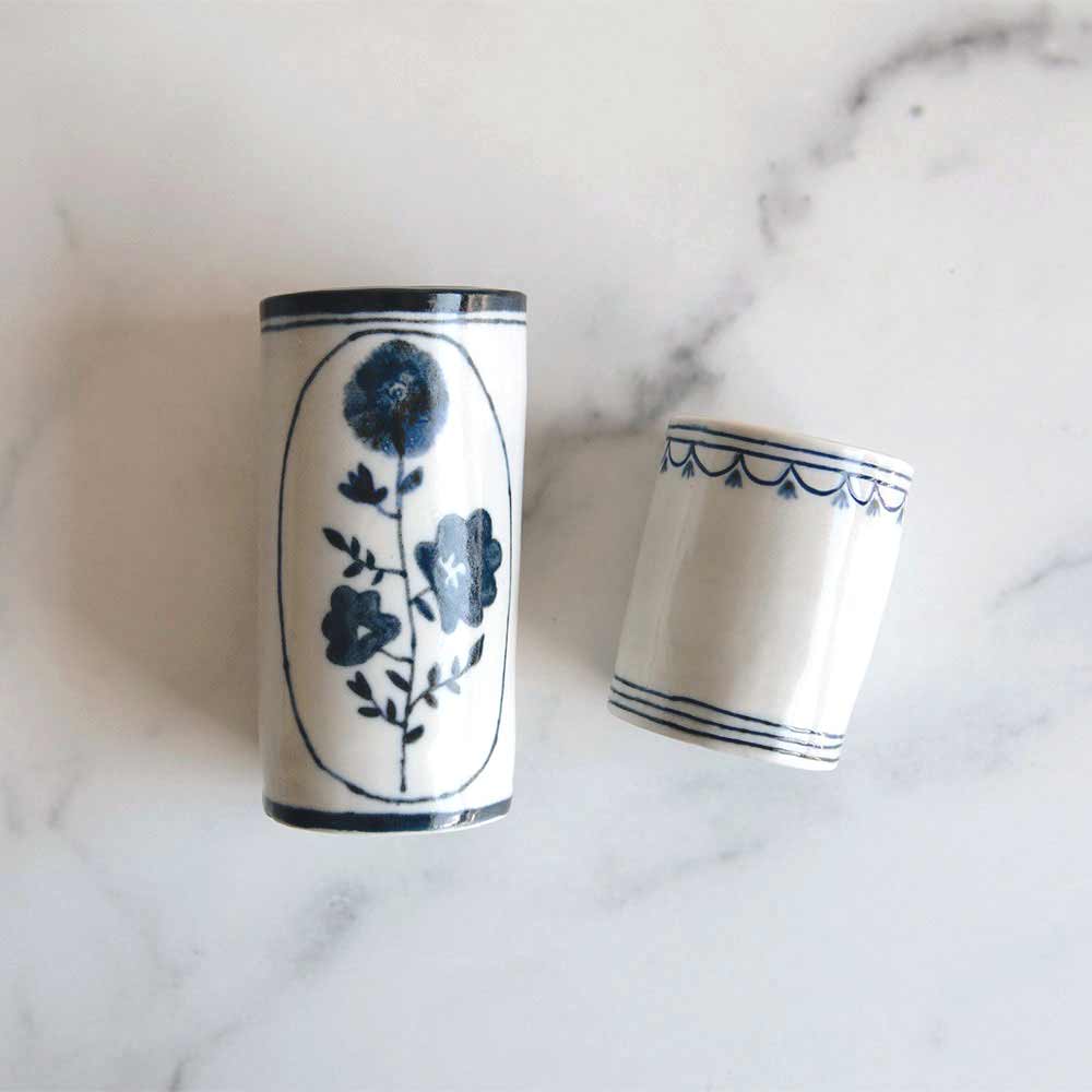 Hand Painted Porcelain Posy Vessel - Indigo Blue Floral Vase for Home Decor, Wedding Centerpiece & Gift Idea