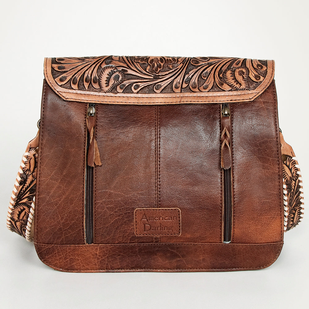 American Darling ADBG925 Genuine Leather Women's Messenger Bag - Hand Tooled Hair-On Hide Western Purse for Cowgirl Style & Everyday Use