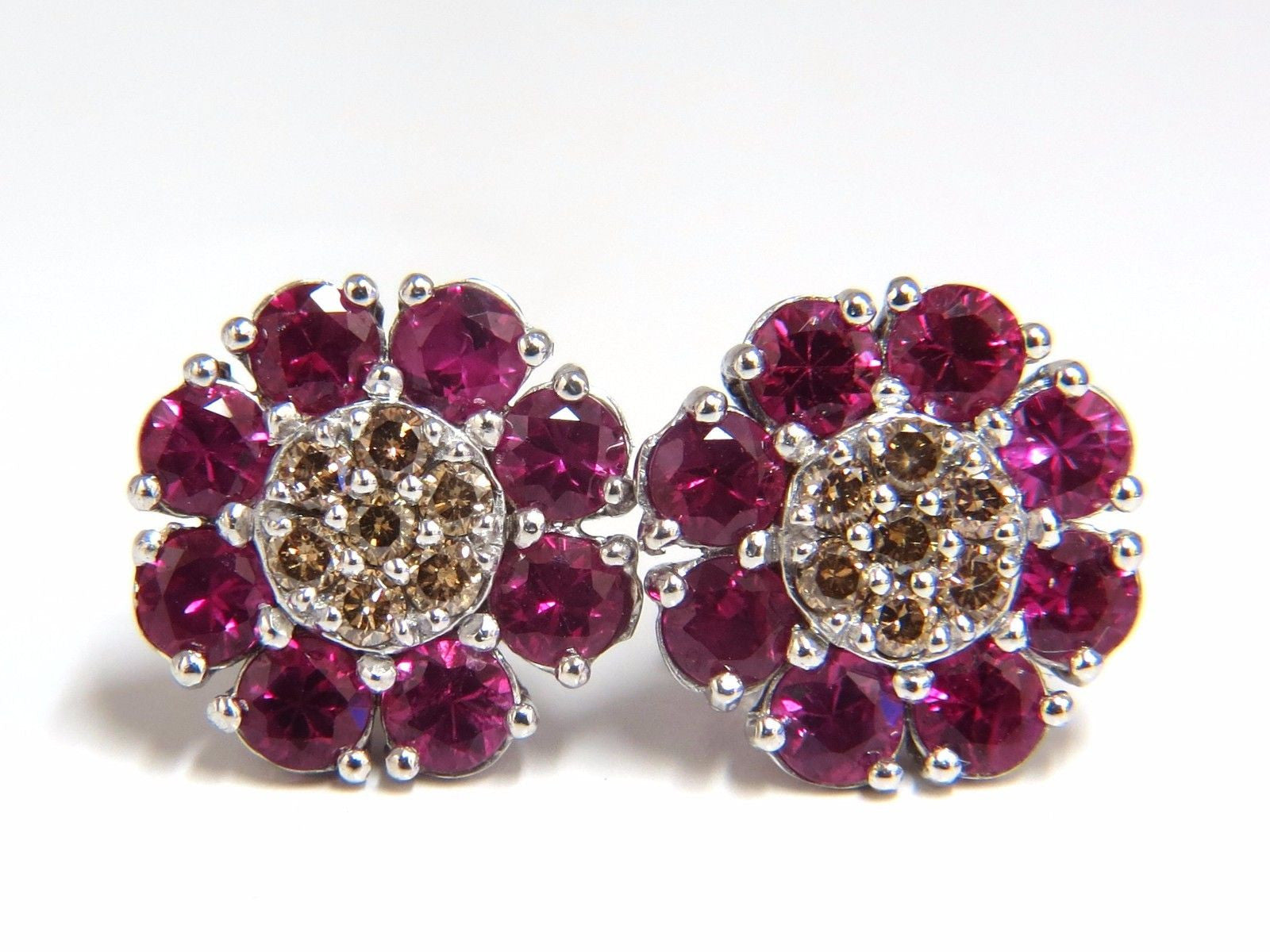 2.65ct Natural Fancy Color Diamond & Ruby Cluster Earrings in 14K Gold - Perfect for Weddings, Anniversaries & Special Occasions