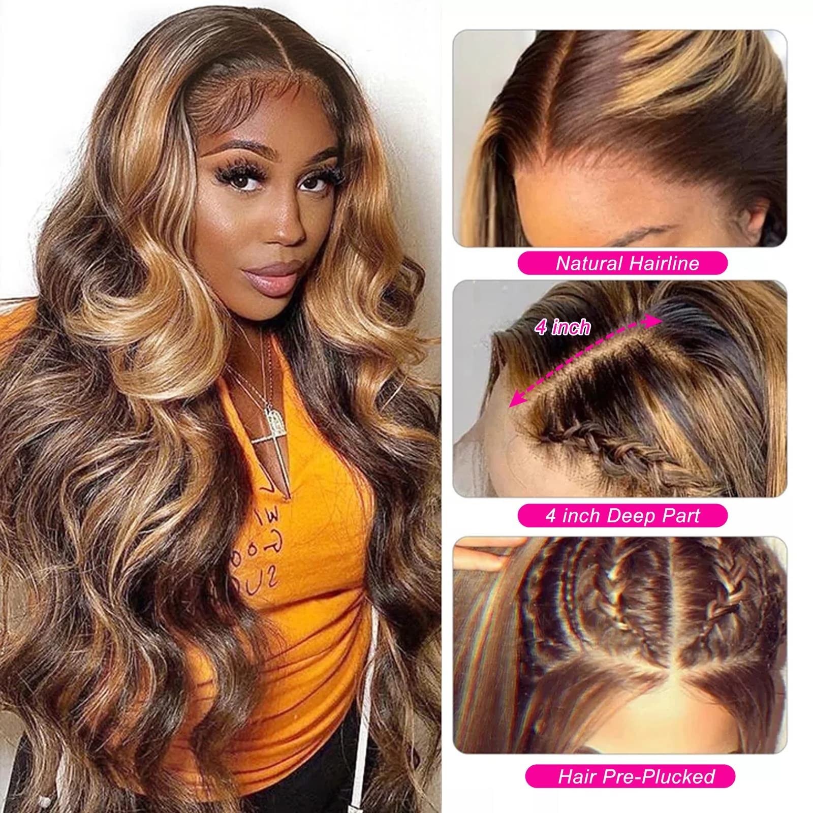 Ombre Lace Front Wig Human Hair 30 Inch - 180% Density 13x4 HD Transparent Lace with Pre-Plucked Hairline & Baby Hair - P4/27 Colored Lace Frontal Wigs for Women | Perfect for Daily Wear, Cosplay, Parties & Special Occasions