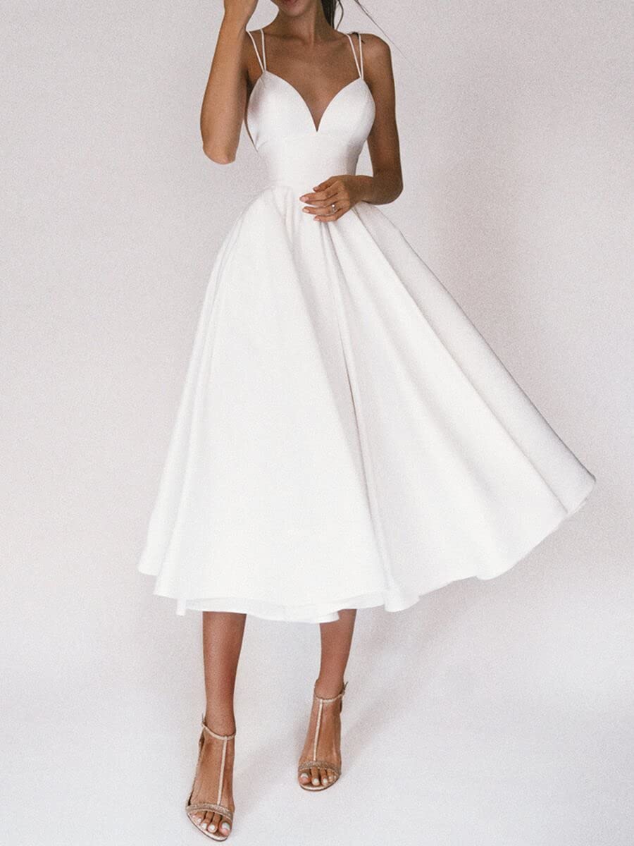 Elegant Women's Strappy V-Neck A-Line Cocktail Dress - Spaghetti Strap Knee-Length Backless Formal Party Dress for Evening Events, Weddings & Special Occasions