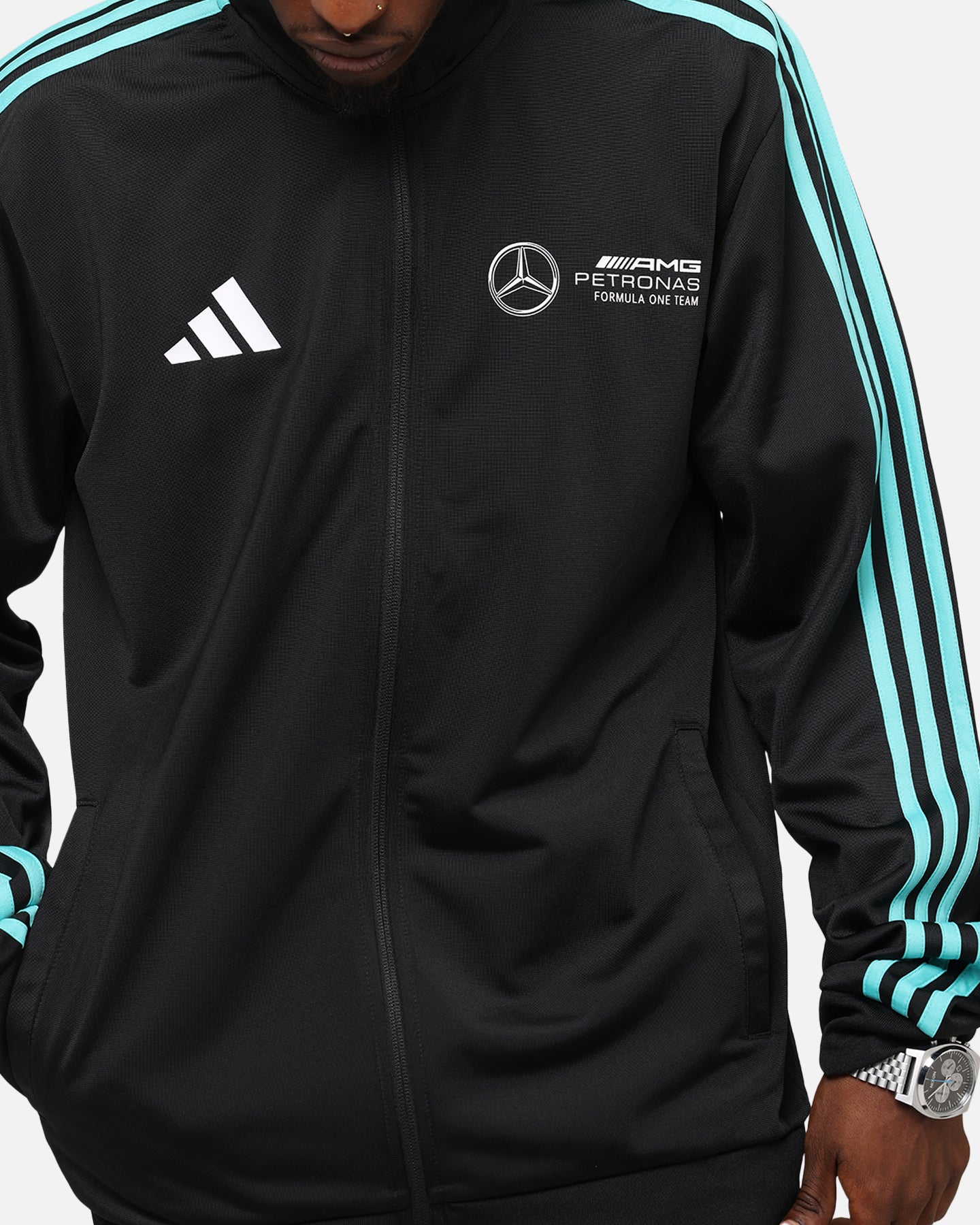 Adidas x Mercedes AMG Petronas Formula One F1 DNA Track Jacket Black/White - Stylish Racing-Inspired Outerwear for Motorsport Fans & Streetwear Fashion