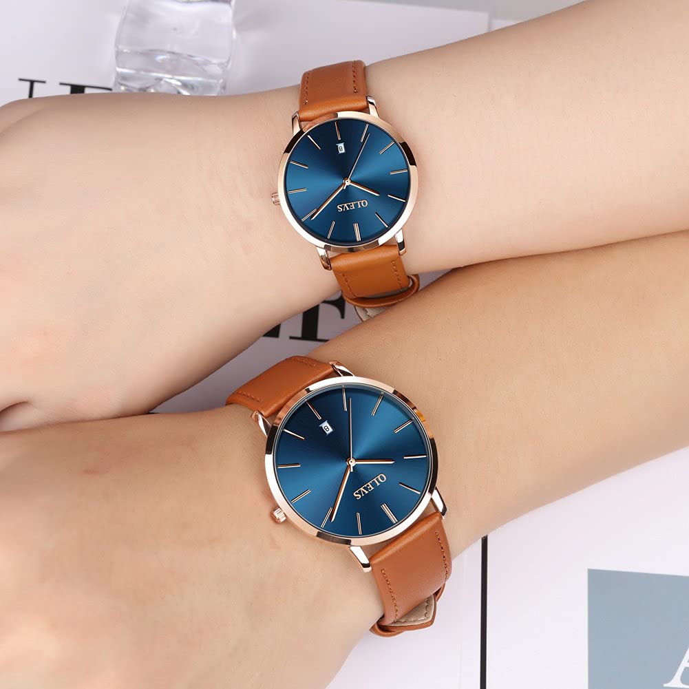 OLEVS Women's Waterproof Analog Quartz Watch - Ultra Thin Leather Strap with Date Calendar, Fashion Yellow Wristwatch for Everyday Wear, Office & Casual Outfits | Perfect Gift for Women
