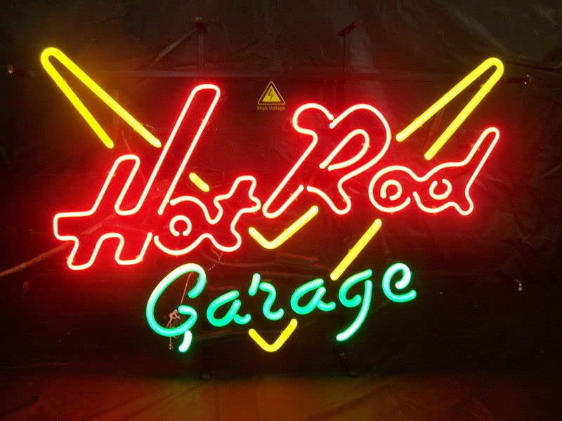 Queen Sense 20x16 Inch Hot Rods Garage Neon Sign - Vintage Beer Bar Decor, Man Cave Lighting, Pub Wall Art - Perfect for Home Bars, Game Rooms & Automotive Themed Parties
