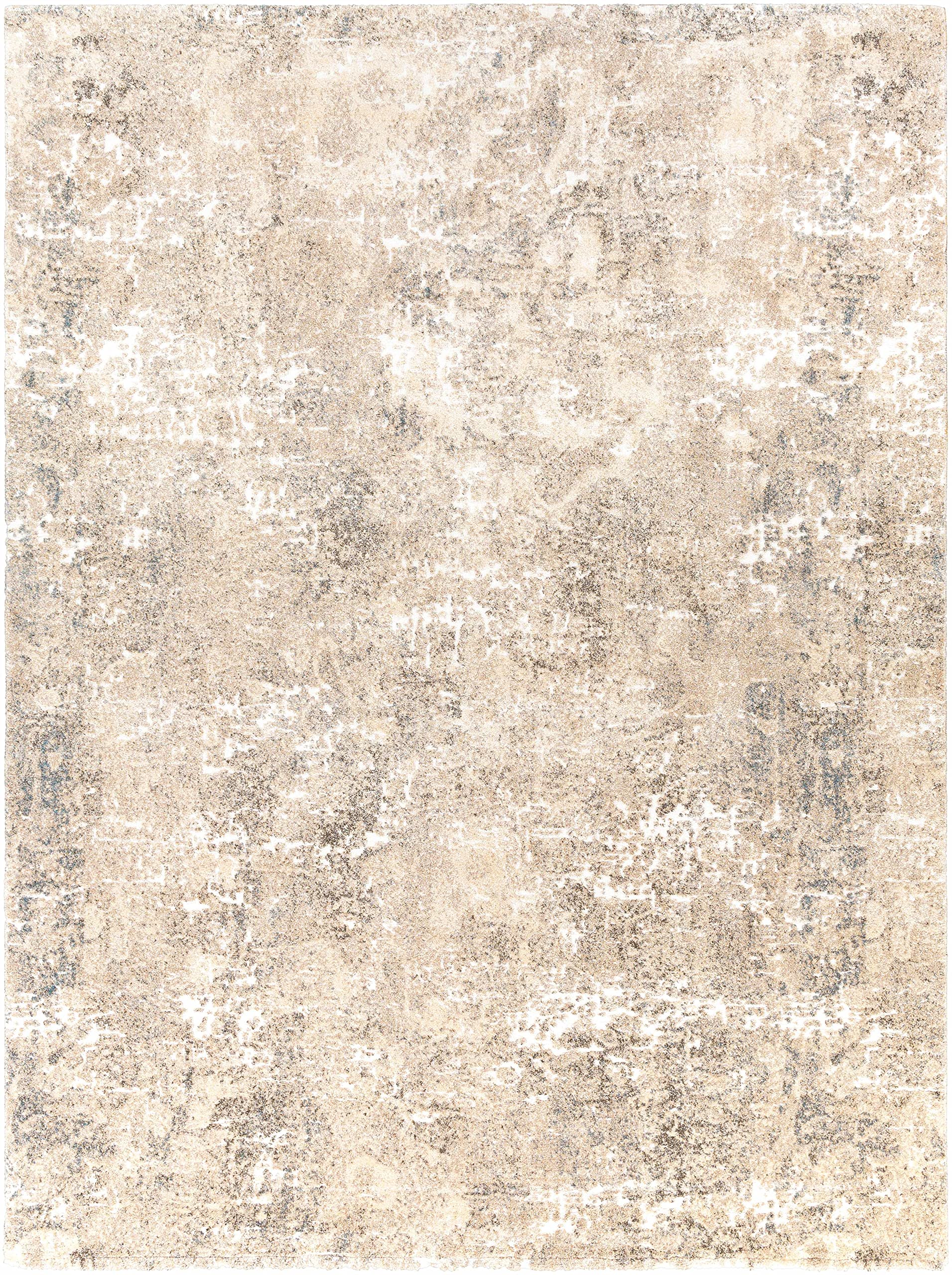 Modern High Pile Area Rug for Living Room & Bedroom - Blue, Brown, Ivory - 7'10