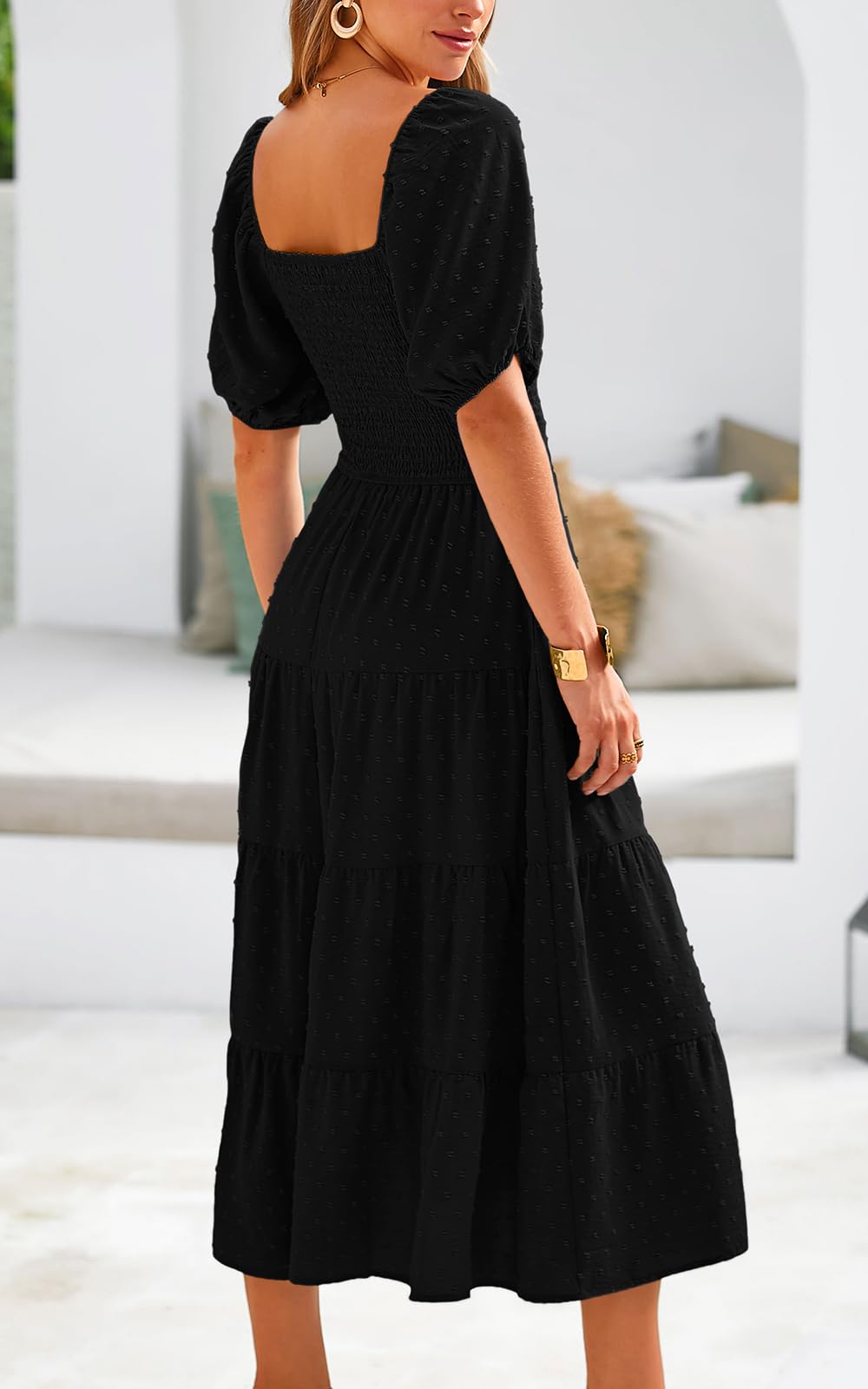 PRETTYGARDEN Women's Floral Chiffon Maxi Dress with Puff Sleeves & V-Neck - Swiss Dot High Waist Tiered Smocked Summer Dress for Beach, Wedding, Party & Vacation 2025 Fashion Trends
