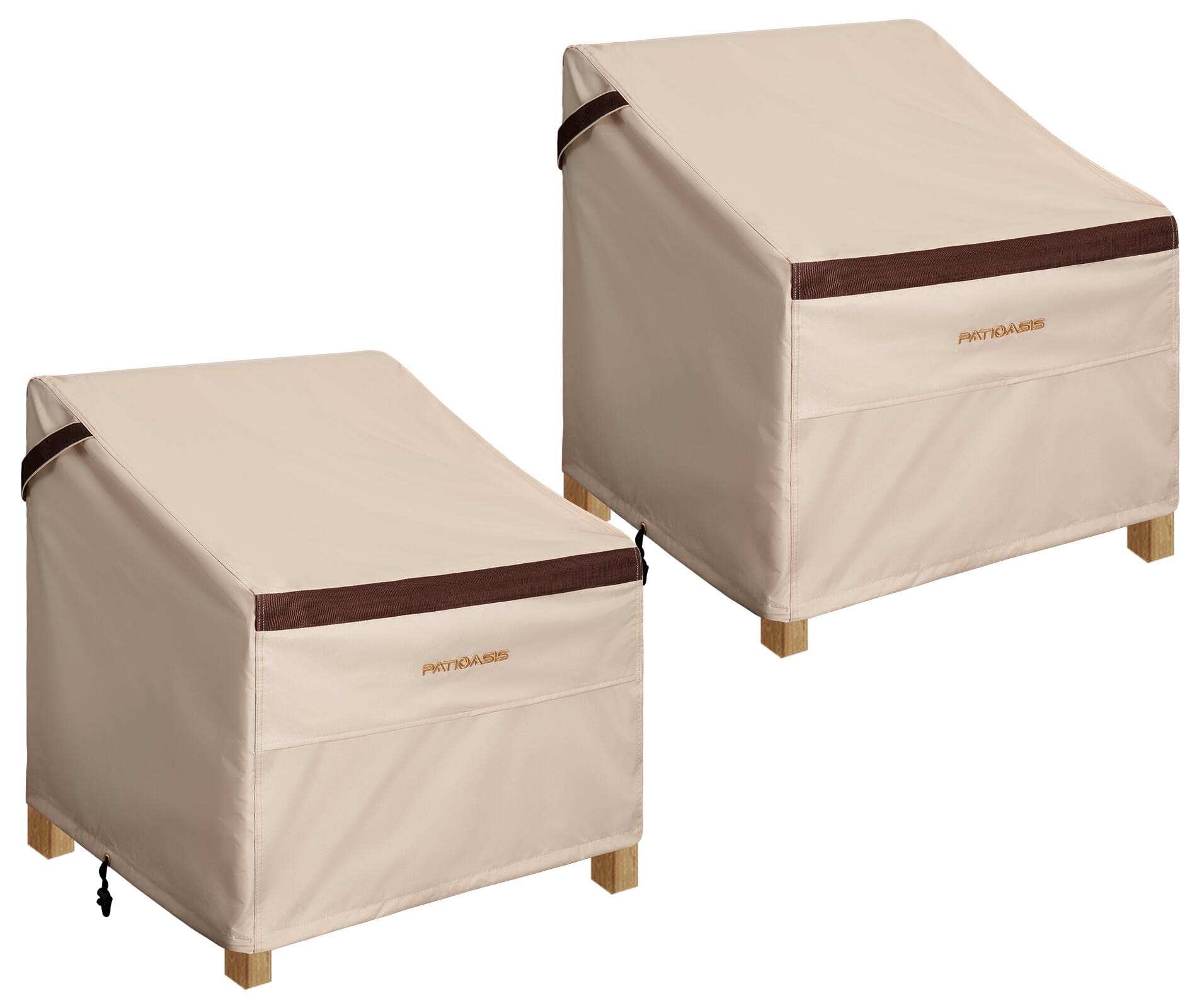 Heavy Duty Waterproof Patio Chair Covers Set of 2 - Outdoor Deep Seat Lounge Furniture Covers for Lawn, Garden & Deck - Beige/Brown 2 Pack - Perfect for All Weather Protection & Patio Decor