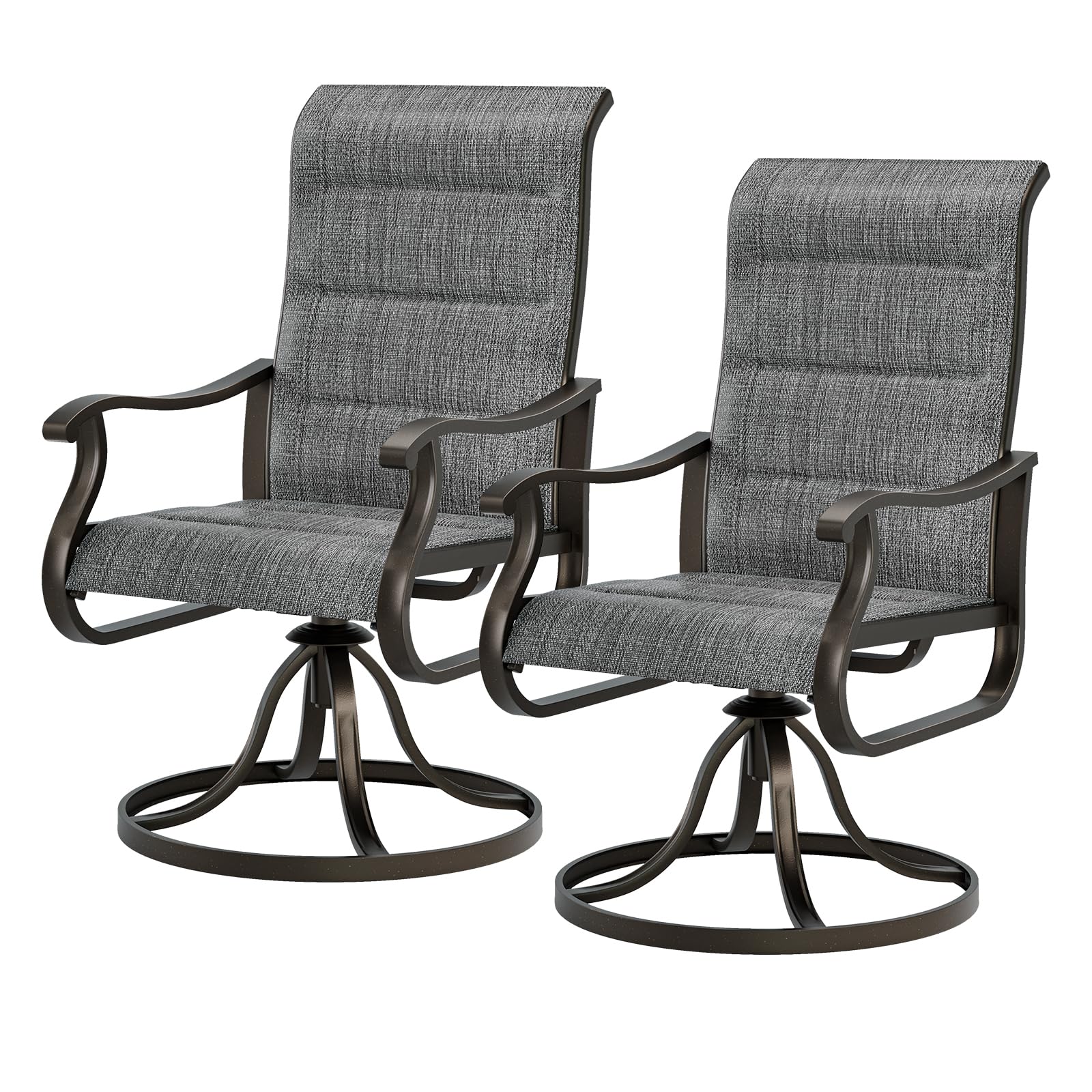 UDPATIO 2-Piece Swivel Patio Dining Chairs Set - High Back Outdoor Chairs with All-Weather Breathable Textilene Cushions & Metal Rocking Frame for Garden, Backyard, Lawn (Dark Grey) - Perfect for Outdoor Dining, Lounging, and Entertaining