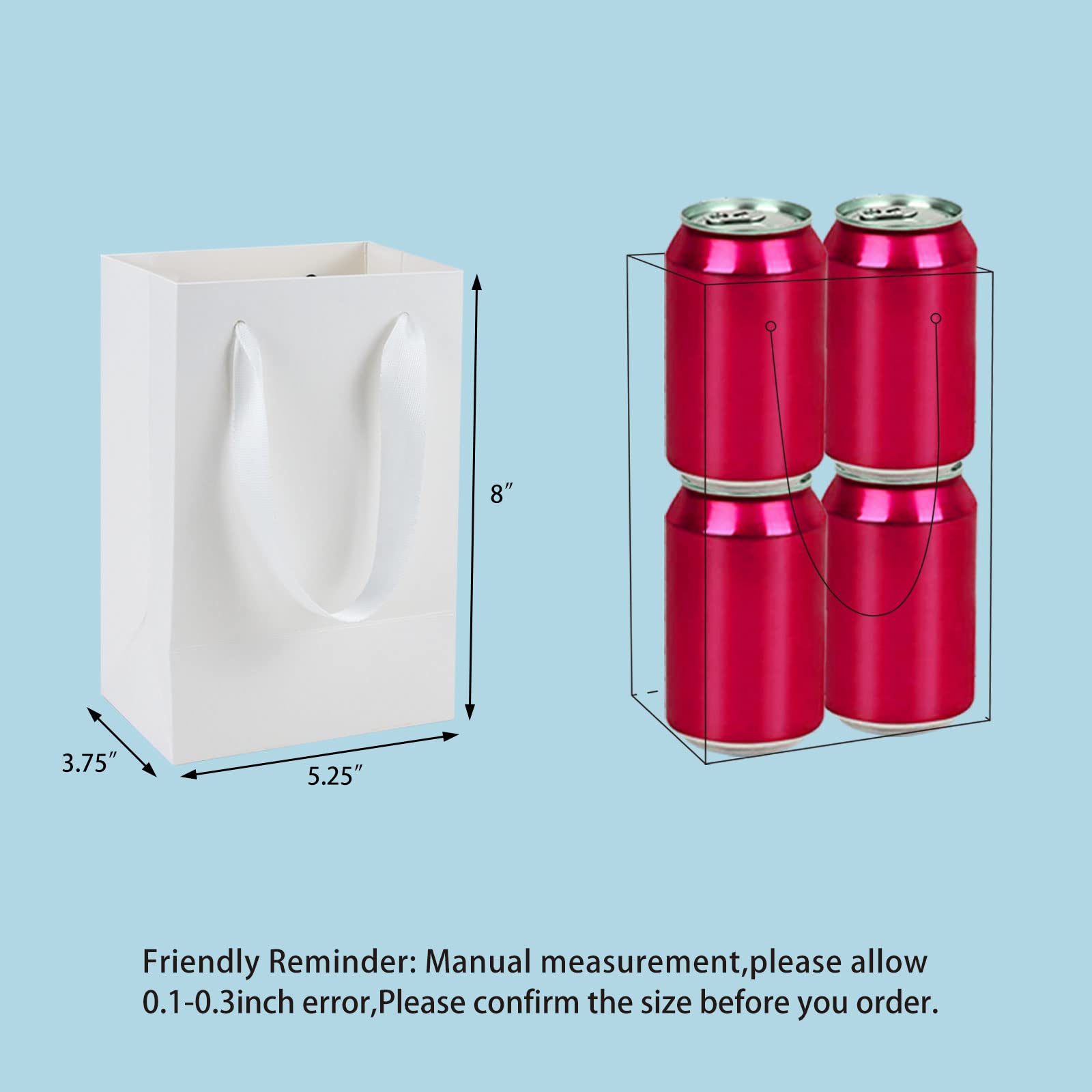 HUAPRINT 30 Pack White Paper Gift Bags with Handles - 5.25x3.75x8 Inch Small Shopping Bags for Retail, Party Favors, Merchandise & Wedding - Perfect for Business, Events and Gift Packaging