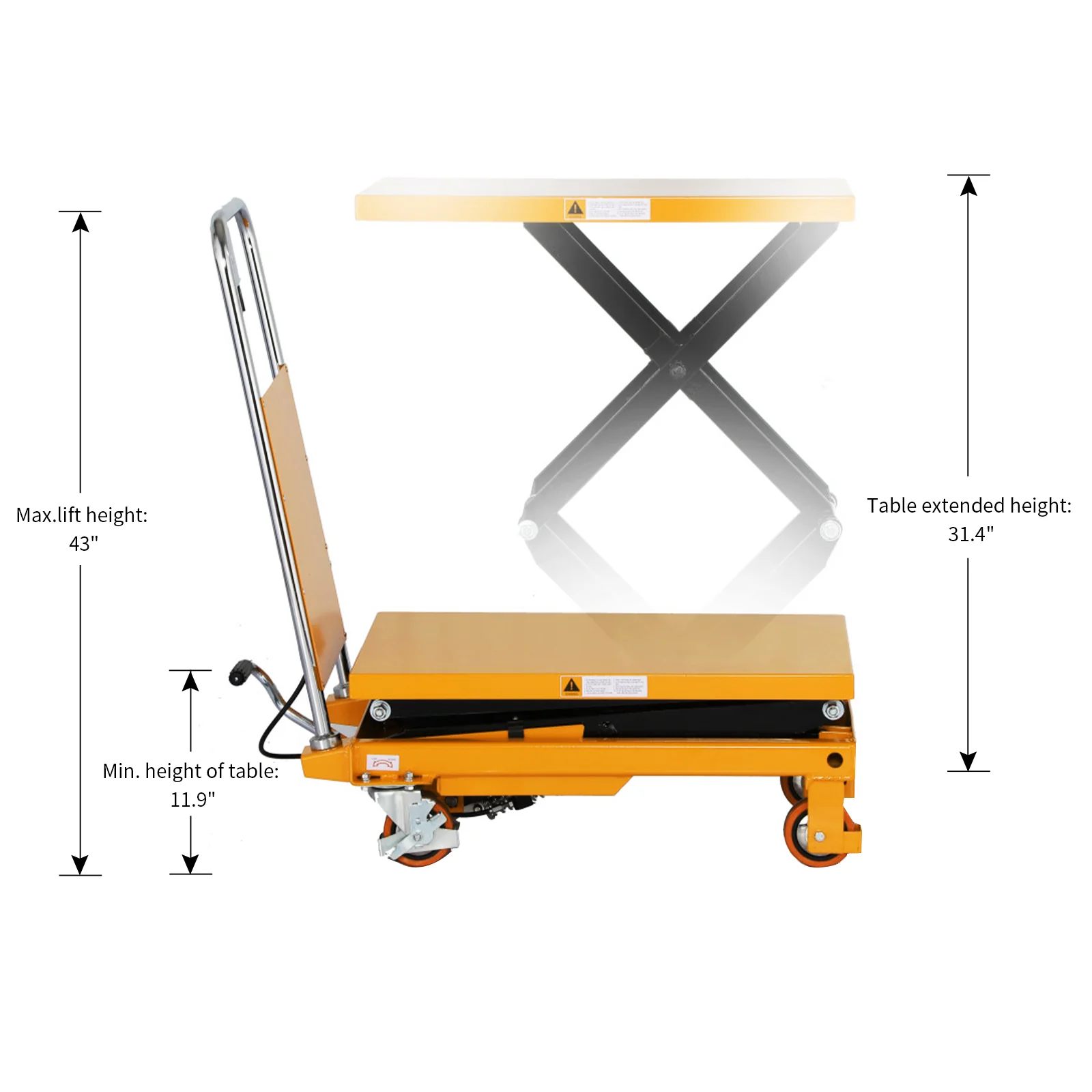 Apollolift A 2003 Heavy Duty Double Scissor Lift Table - 330 lbs Capacity, 43.3