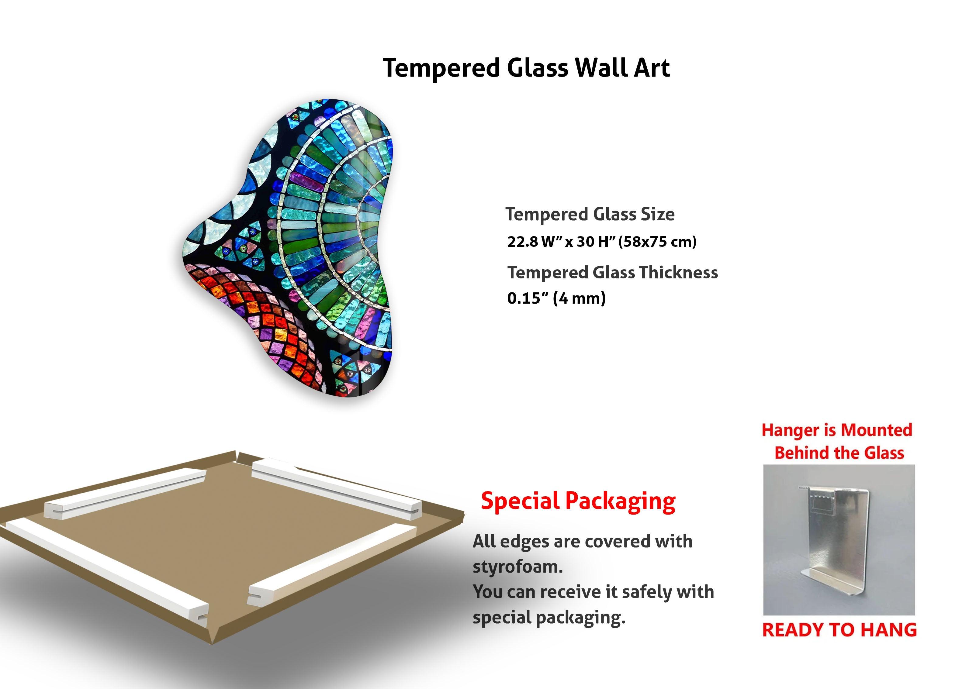 Blue Mosaic Asymmetric Glass Wall Art - Handmade Modern Abstract Decor for Living Room, Bedroom & Office - Unique Home Decor Gift Idea