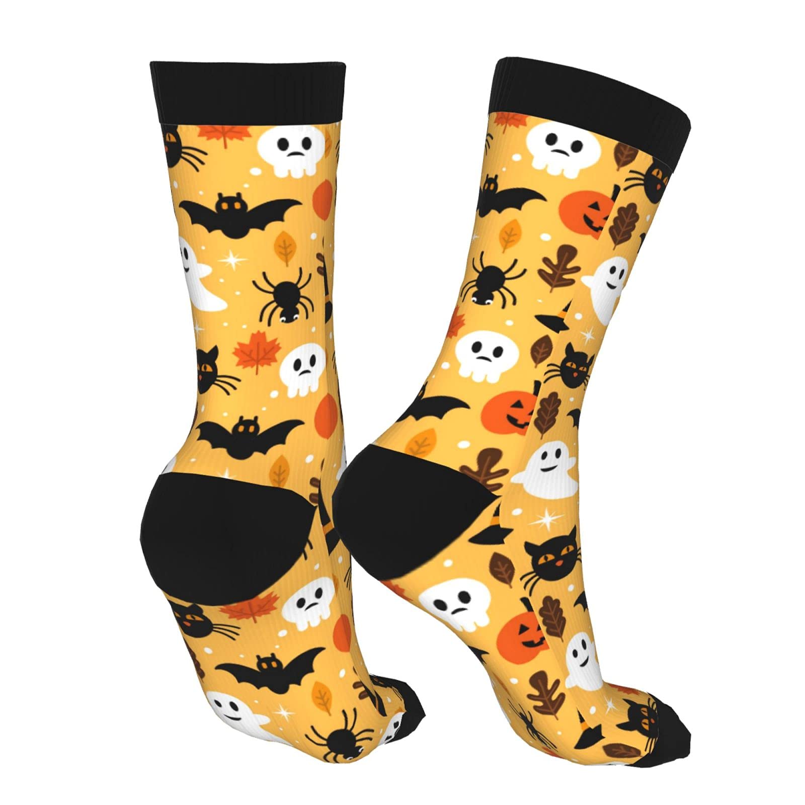 Halloween Ghost Black Cat Funny Compression Socks for Women & Men - Novelty Crew Socks Gift for Nurses, Athletes & Travelers - Perfect for Costumes, Workouts & Long Flights