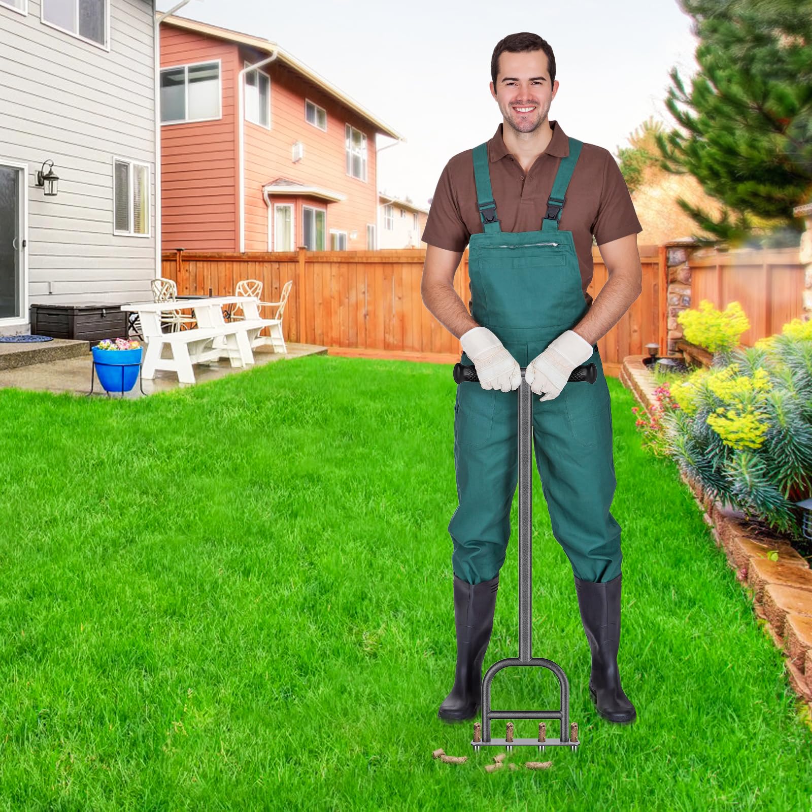Dolibest Manual Lawn Coring Aerator Tool - 4 Stainless Steel Corer Plug with Soft Rubber Grip for Soil Aeration, Grass Health & Garden Maintenance - Perfect for Lawn Care, Yard Improvement & Soil Loosening