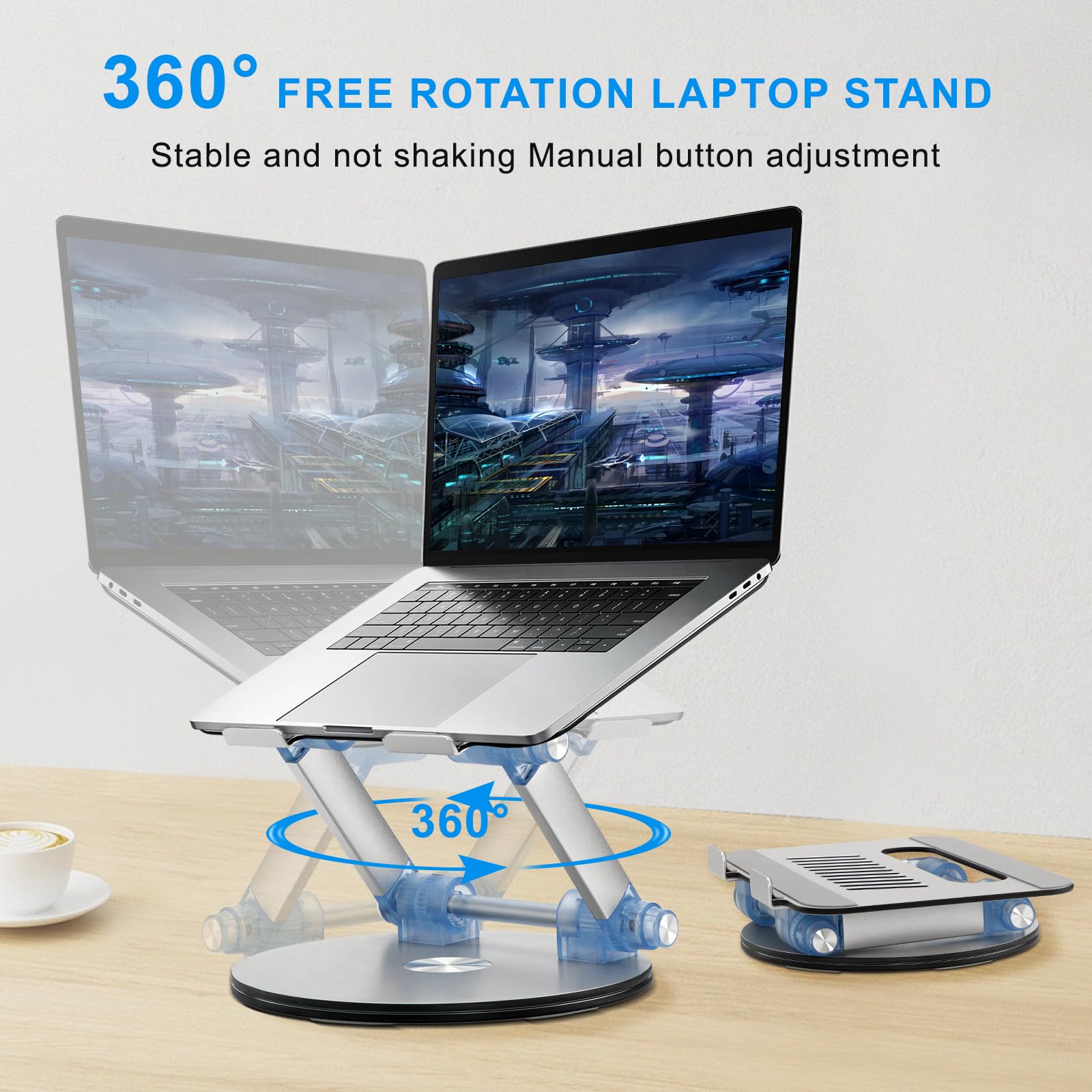 360° Swivel Laptop Stand Base - Adjustable, Foldable, Anti-Skid, Ergonomic Notebook Mount for iPad & All Laptops, Ideal for Home Office & Remote Work