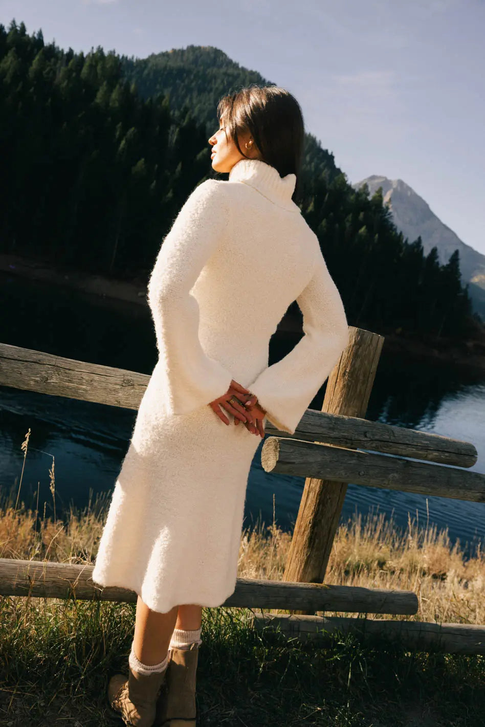 Lumen Turtleneck Midi Dress for Women - Elegant Winter Knit Dress with Long Sleeves | Perfect for Office Wear, Holiday Parties & Date Nights