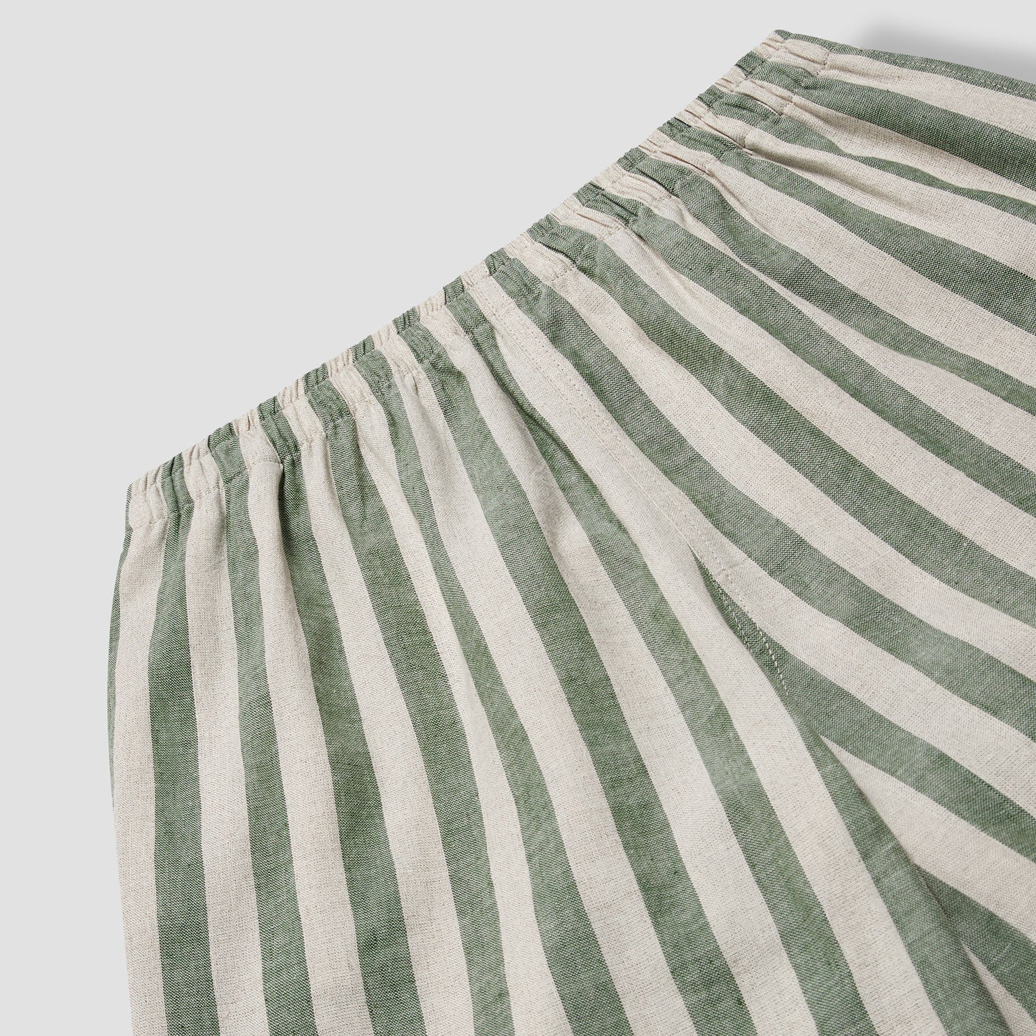 Fern Green Pembroke Stripe Linen Blend Pajama Set for Women - Soft & Breathable Sleepwear for Summer Nights & Relaxing at Home