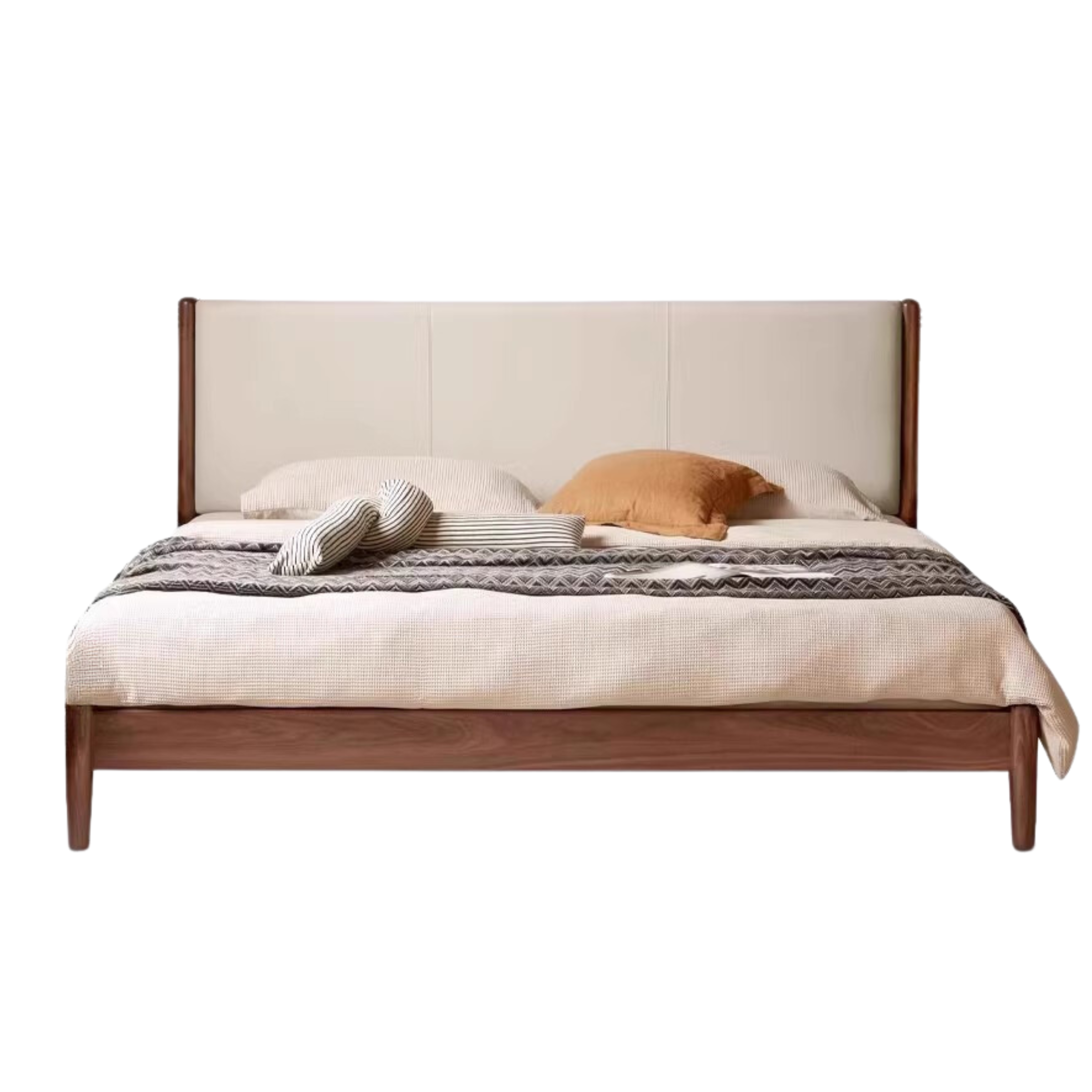 Rich Dark Walnut color Genuine leather soft bed