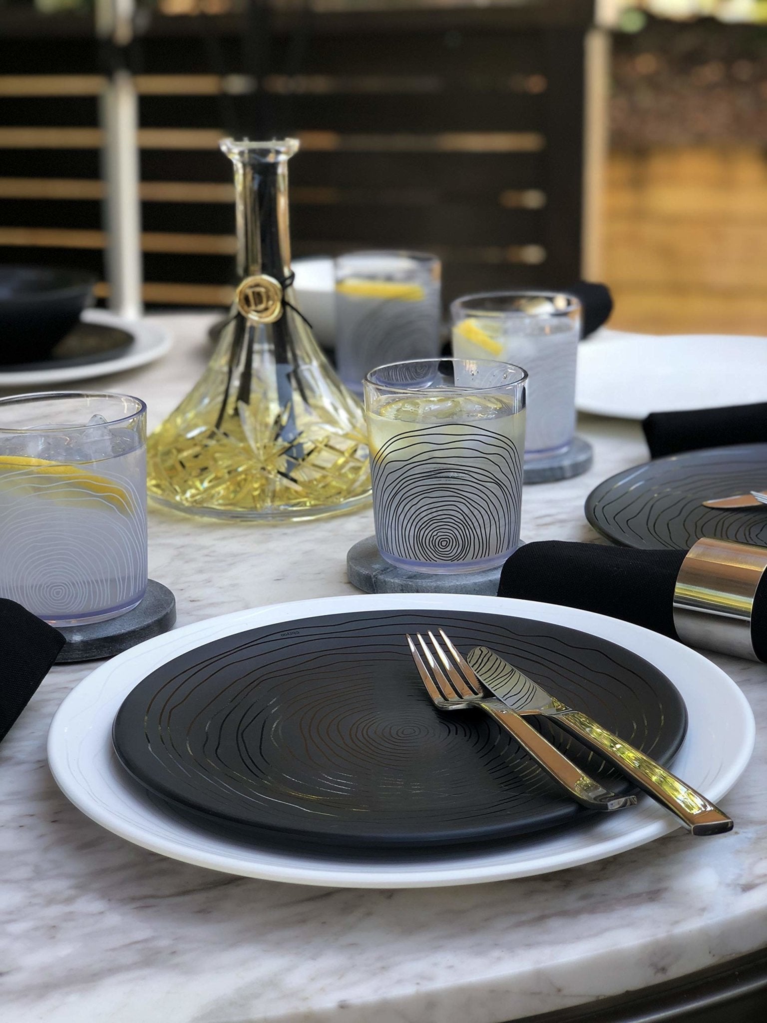 12-Piece Organic Black Melamine Plate & Bowl Set - Durable Dinnerware for Outdoor Picnics, Camping & Everyday Use