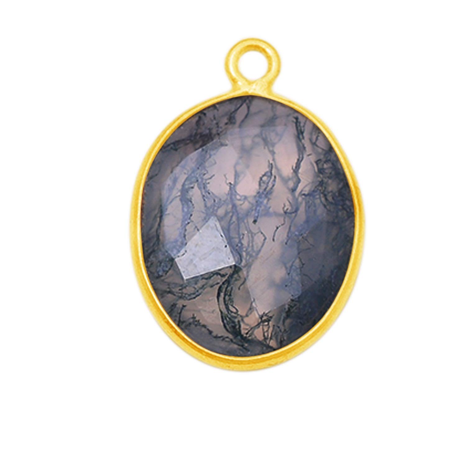 Natural Moss Agate Stone Necklace - Oval Faceted Gemstone Pendant for Jewelry Making, Chakra Healing & DIY Crafts - Perfect for Boho Style, Meditation & Gift Giving