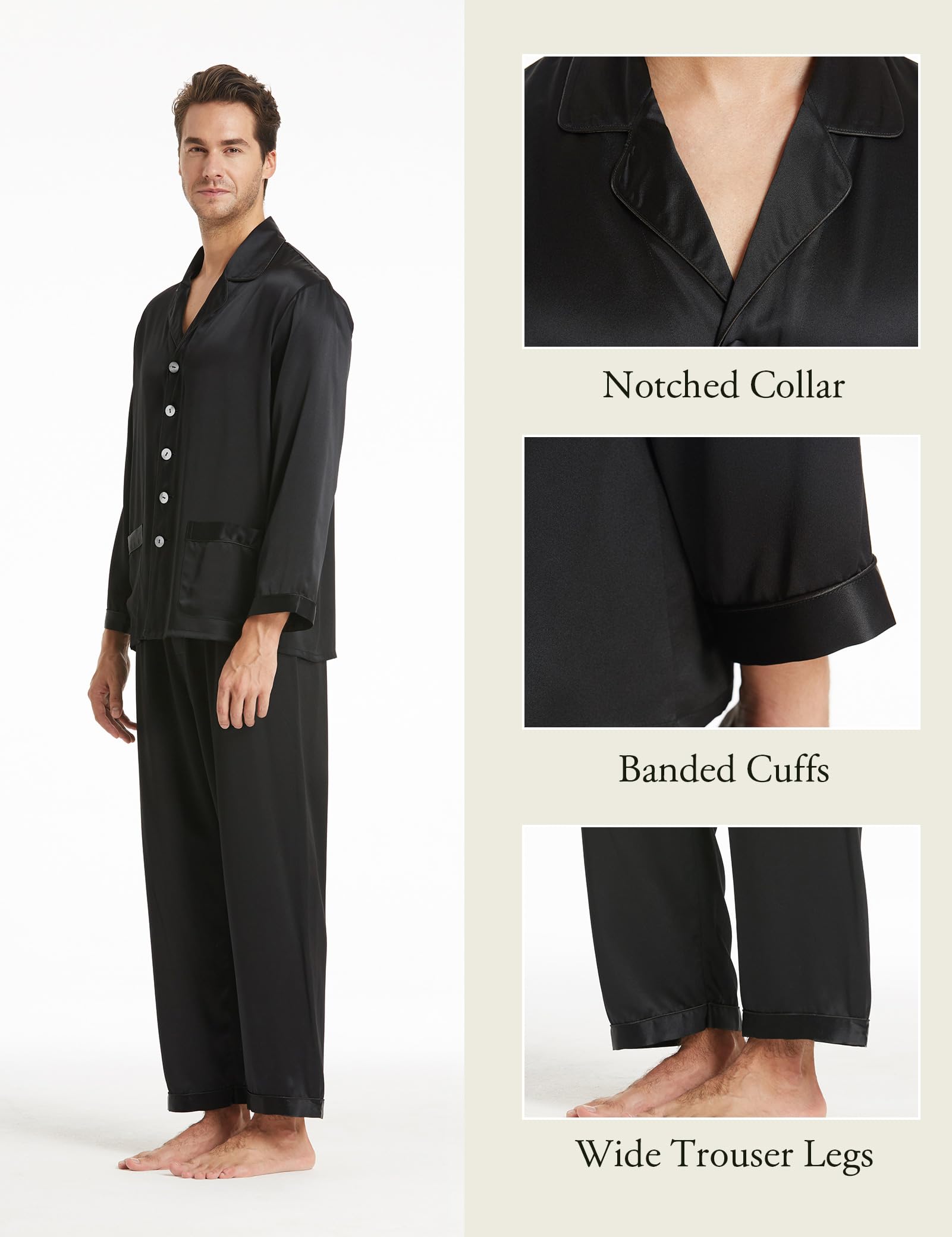 Luxury 100% Pure Mulberry Silk Pajama Set for Men - 19MM Lightweight Long Sleeve Sleepwear | Perfect Gift for Him & Comfortable Nightwear for Relaxation at Home