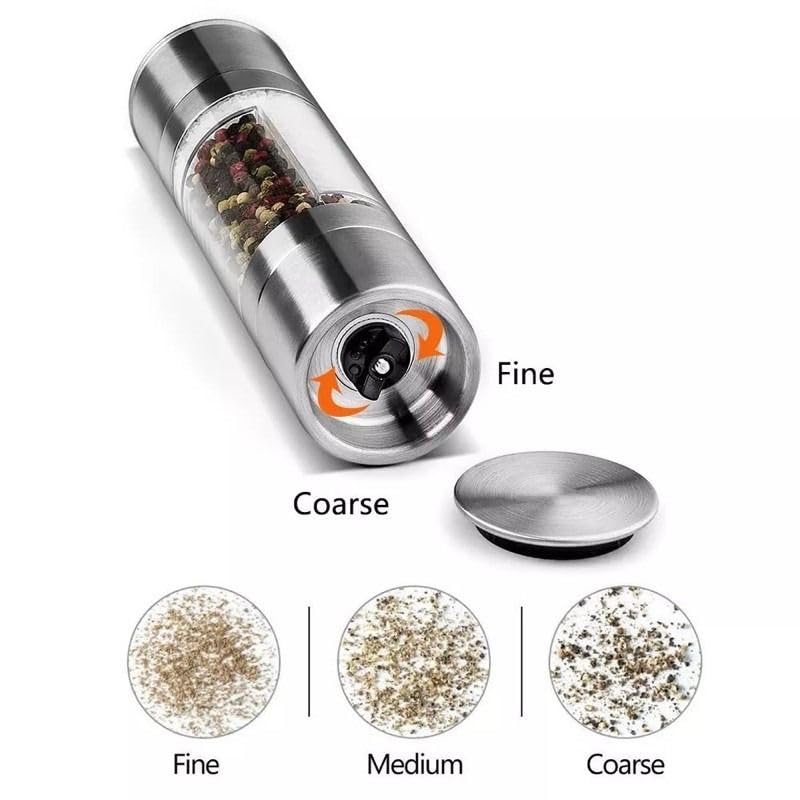 2 in 1 Adjustable Ceramic Salt and Pepper Grinder Set - Stainless Steel Kitchen Spice Mill for Cooking, BBQ & Camping | Perfect for Home, Restaurant & Outdoor Adventures