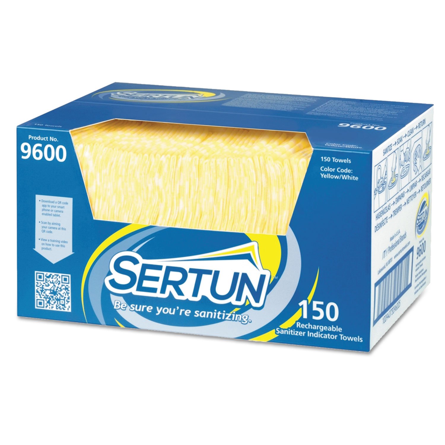 9600-Pack Color-Changing Rechargeable Sanitizing Towels - Yellow/White/Blue (13.5x18 Inches) - 150 Count - Disinfectant Cleaning Wipes for Home, Office & Travel Use