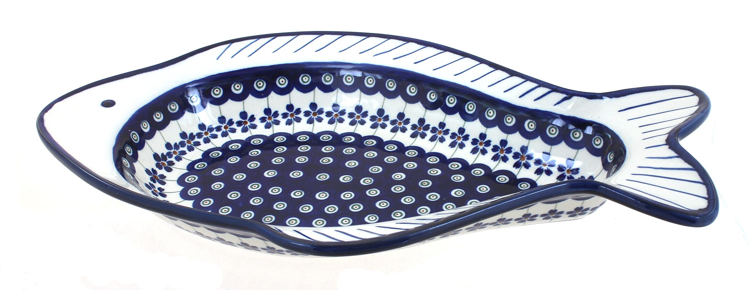 Handmade Blue Rose Polish Pottery Serving Dish - Peacock Fish Design Ceramic Platter for Appetizers, Desserts & Entertaining | Elegant Tableware for Dinner Parties, Weddings & Home Decor