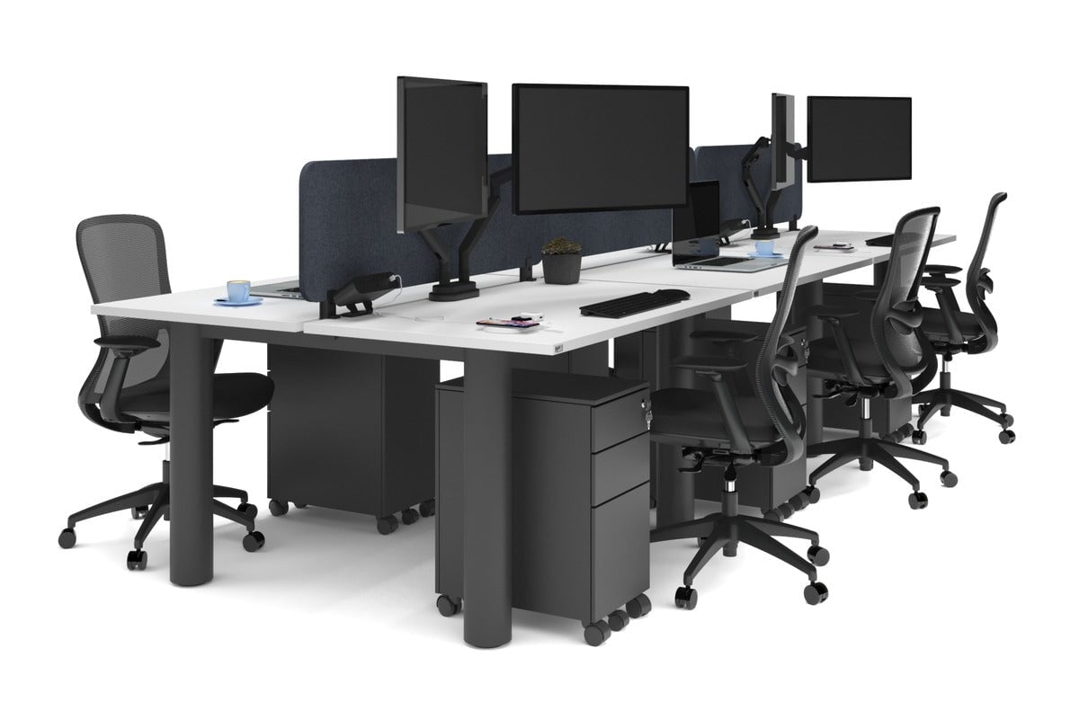 6-Person Quadro Cylinder Leg Office Workstation Desk [1400L x 700W] - Modern Collaborative Workspace Solution for Open Offices & Coworking Spaces