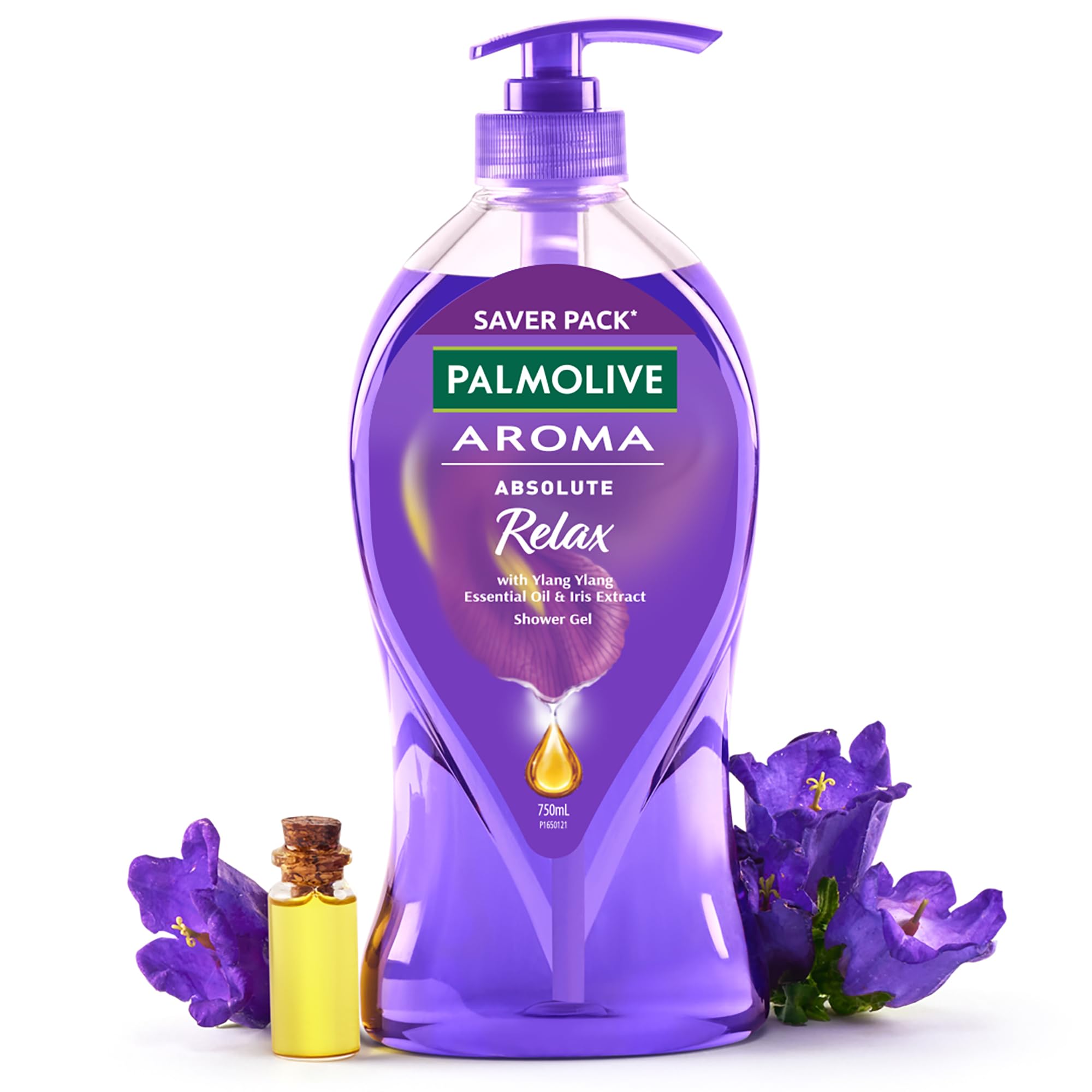 Palmolive Aroma Absolute Relax Body Wash for Women & Men - 750ml Shower Gel with 100% Natural Ylang Ylang & Iris Essential Oils | pH Balanced for Soft, Smooth Skin | Single Pump Bottle | Perfect for Stress Relief & Spa-Like Relaxation at Home