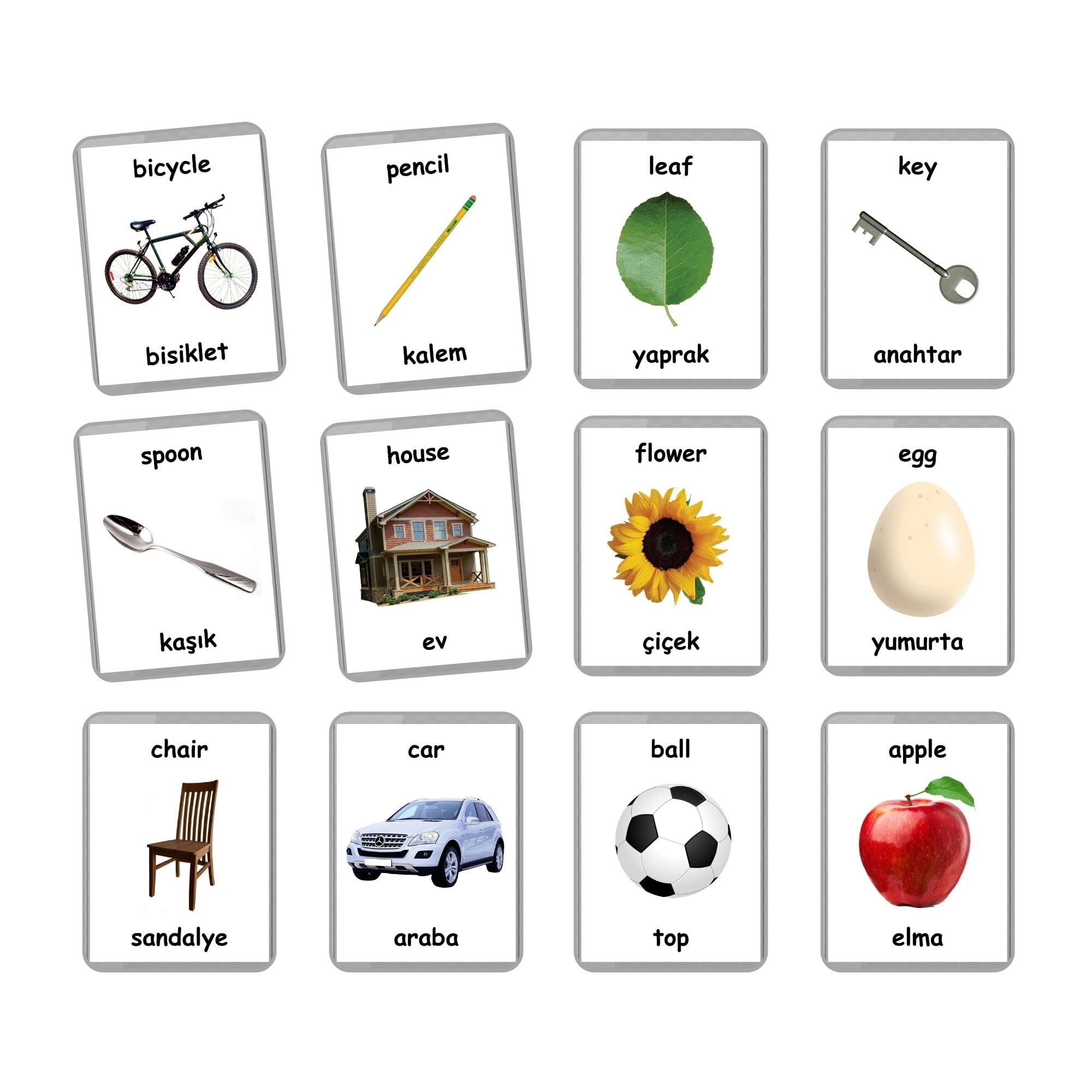 First Words Flash Cards for Babies - 48 Early Learning Bilingual Cards (Turkish + English) | Homeschool, Preschool & Toddler Educational Toys | Perfect for Language Development & Memory Games