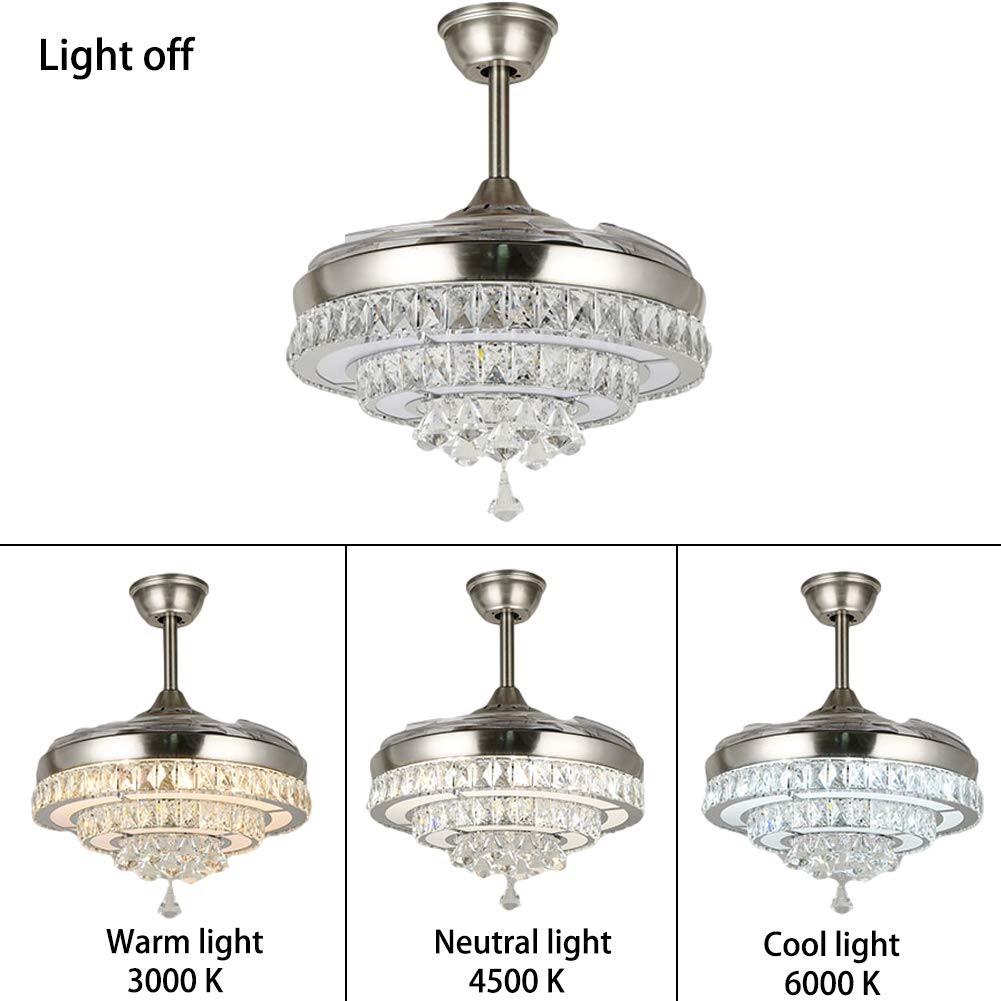 42 Inch Crystal Ceiling Fan with Light and Remote Control - 3 Speed Adjustable, Modern Retractable Chandelier Fan for Living Room, Bedroom, Dining Room - Energy Efficient Indoor Cooling & Stylish Lighting Solution