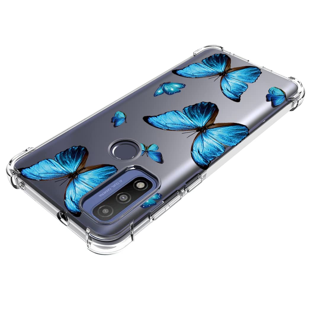 Motorola Moto G Pure 2021 XT2163DL Phone Case - Cute Blue Butterfly Design, Clear Flexible TPU Bumper & Soft Silicone Cover | Perfect for Everyday Protection & Style