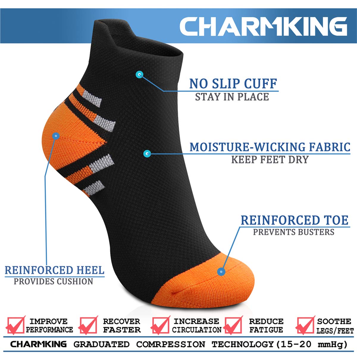 CHARMKING 15-20 mmHg Compression Socks for Women & Men - Best for Running, Cycling, Nursing & Daily Wear - Improve Blood Circulation & Reduce Swelling (Perfect for Travel, Workouts & Long Shifts)