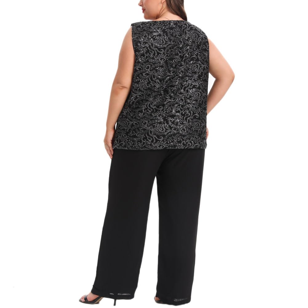 Elegant Plus Size Mother of the Bride Pant Suits 3-Piece Chiffon Lace Wedding Guest Outfit for Women - Perfect for Weddings, Parties & Special Occasions