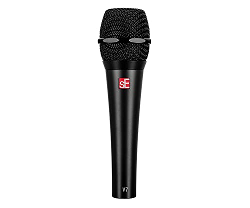 Briskdrop sE Electronics V7 Black Dynamic Supercardioid Handheld Microphone with 2 XLR Cables & 10 Cable Ties - Professional Studio Recording, Live Performances, Podcasting, Streaming & Broadcasting