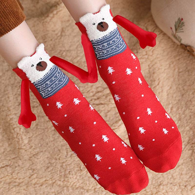 Cozy Christmas Socks for Hand Holding - Warm Holiday Couple Socks for Christmas Gifts, Stocking Stuffers & Romantic Winter Nights