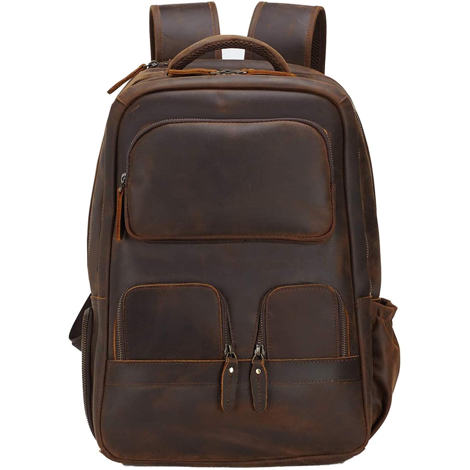 Vintage Brown Leather 15.6 Inch Laptop Backpack for Men - Large Business Travel Rucksack with USB Charging Port, Water Resistant Daypack & Overnight Bag - Perfect for Work Commute, College & Business Trips