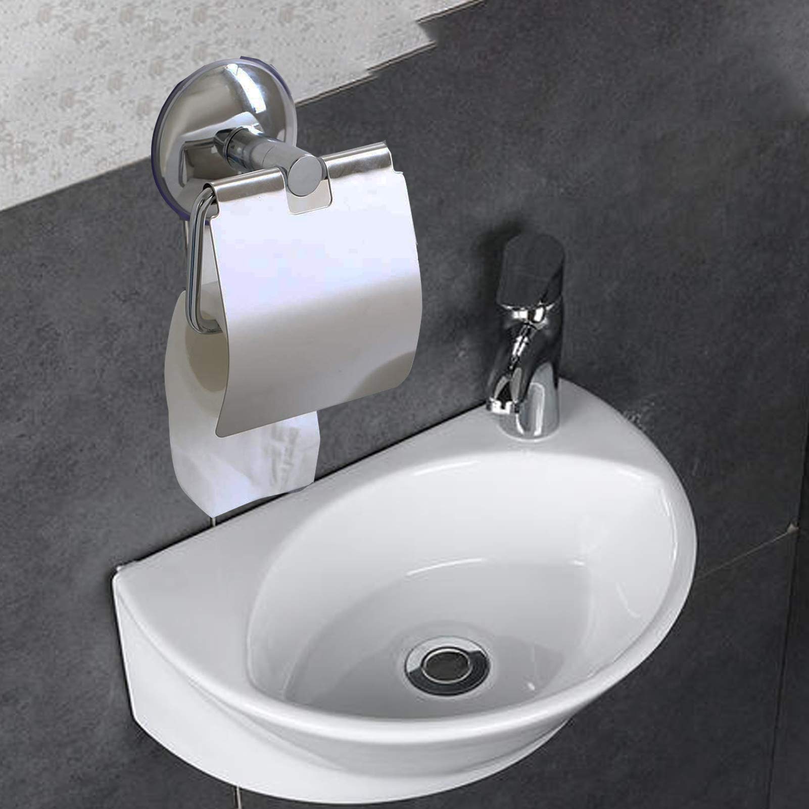 Stainless Steel Wall-Mounted Toilet Paper Holder with Strong Suction Cup - Bathroom Tissue Roll Dispenser for Home, RV & Office Use