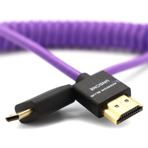 Kondor Blue Gerald Undone Braided Coiled High-Speed Mini HDMI to HDMI Cable - 12 to 24 Inch (Limited Purple Edition) for DSLR Cameras, GoPro, and 4K Video Recording