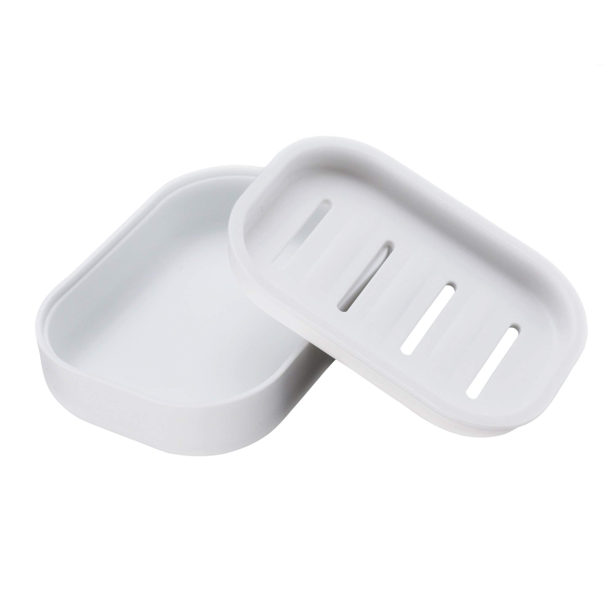 White Plastic Soap Dish with Drain Holes - Soap Holder Container for Bathroom & Kitchen - Keeps Soap Dry & Clean - Easy to Clean Shower Accessory for Home, RV, Dorm Use